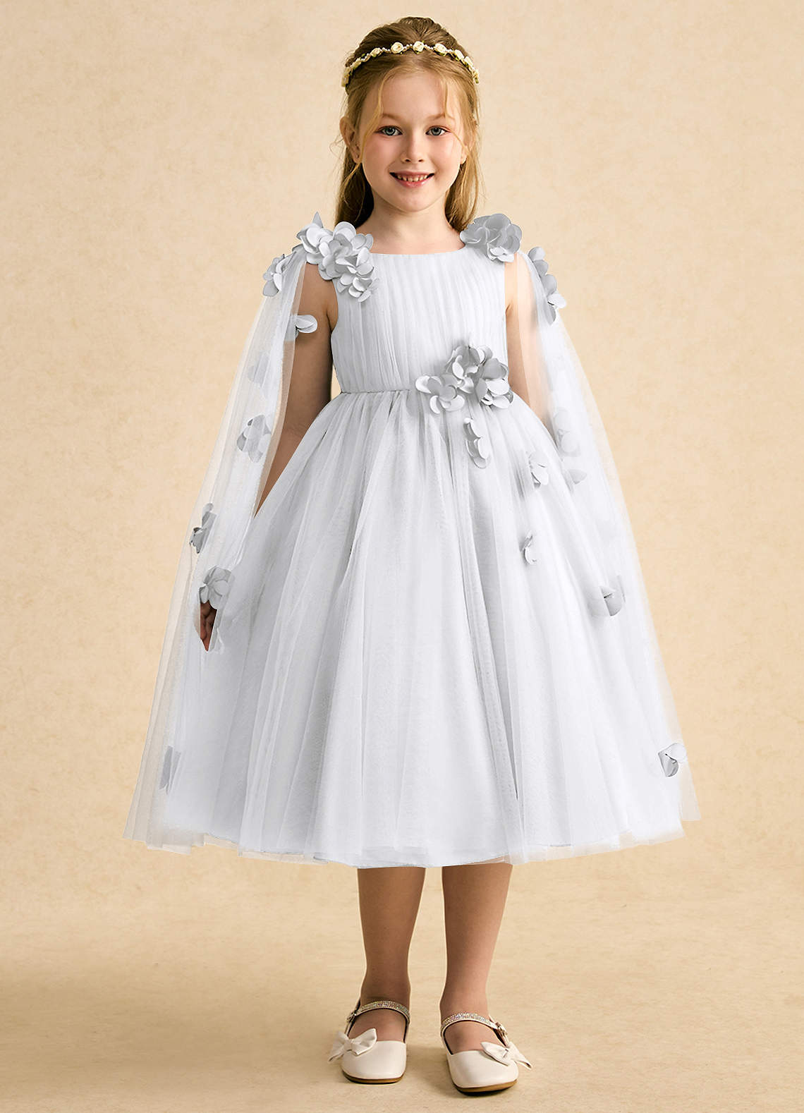 Azazie Staria Blumenmädchenkleider Ballkleid Gestreift Tüll Kleid Weiß image5