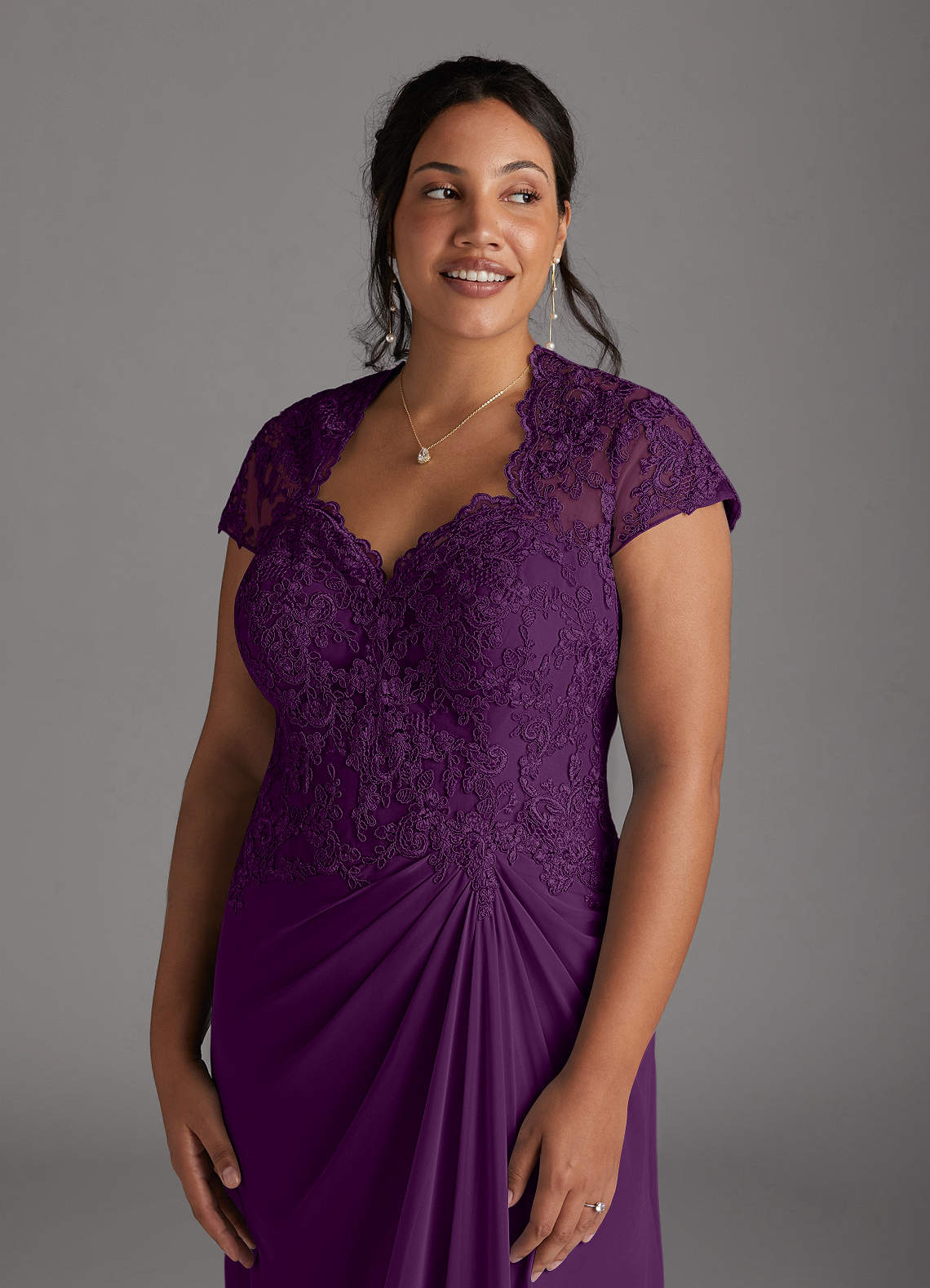 Azazie Junie Grape A-Line Lace Chiffon Dress | Azazie