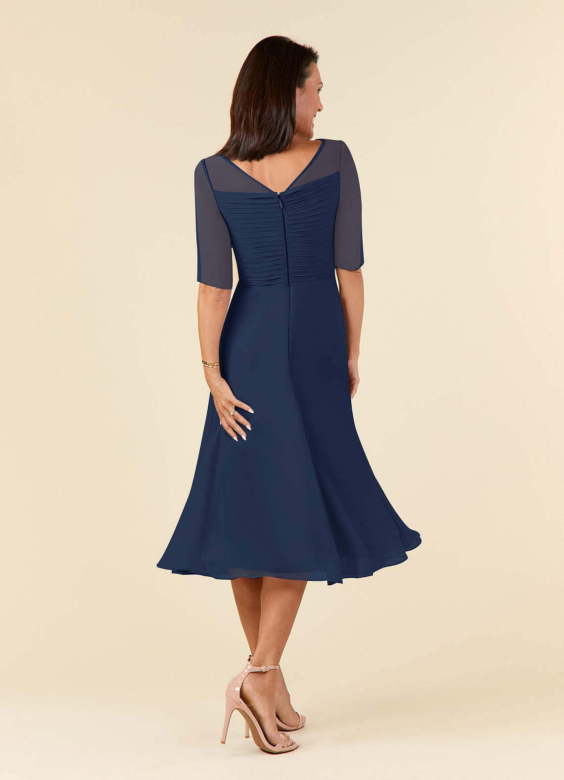 Azazie Naomi Mother of the Bride Dresses Dark Navy A-Line Boatneck Pleated Chiffon Dress image1