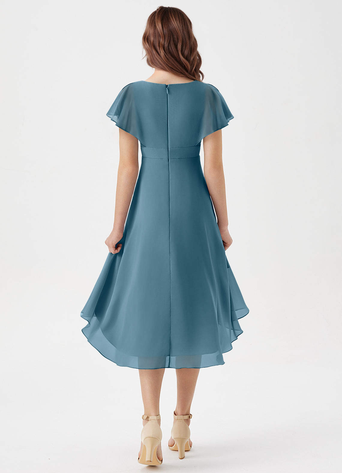 Azazie Graciela Junior A-Linie Plissee Chiffon Kleid Bermudablau image1