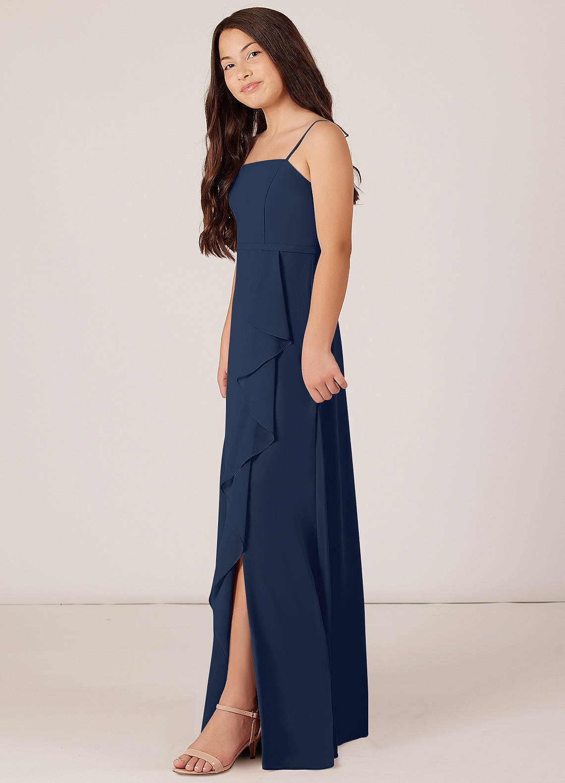 Azazie Kaylee Junior Dark Navy A-Line with Belt Chiffon Dress image2