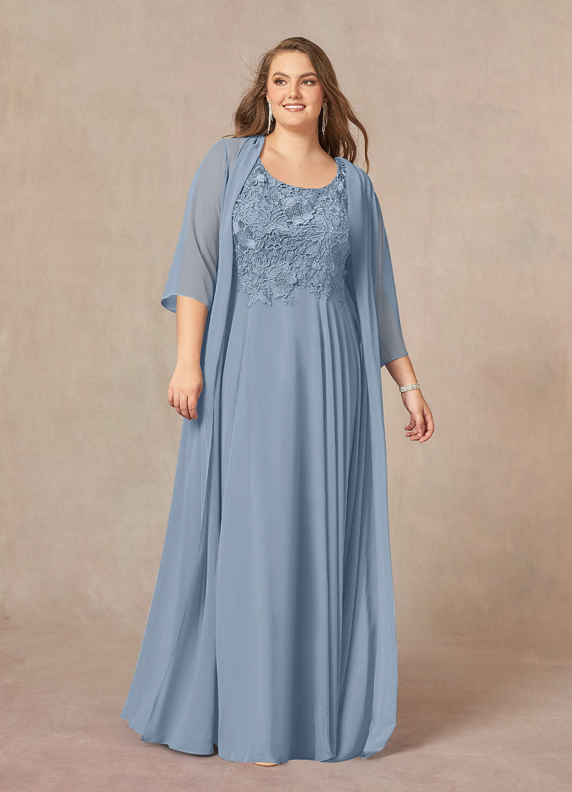 Azazie Kana Dusty Blue A-Line Scoop lace Chiffon Dress | Azazie