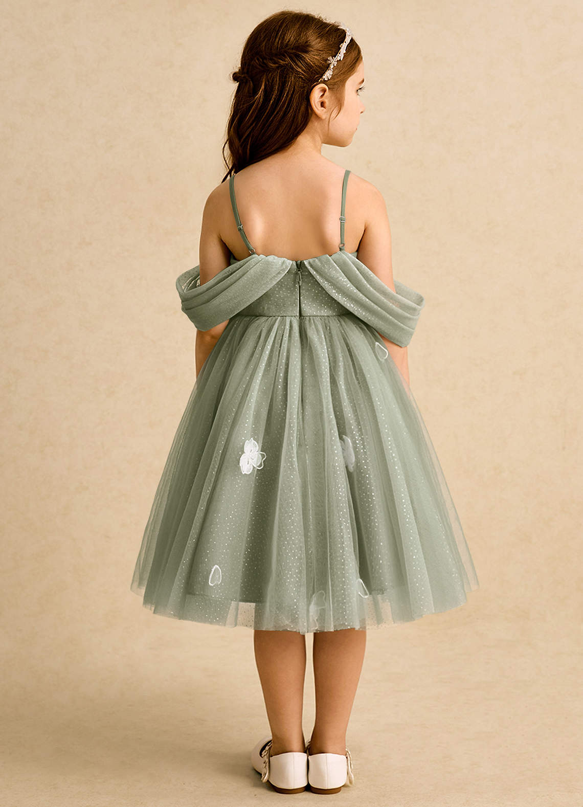 Azazie May Flower Girl Dresses Pistachio Ball-Gown Pleated Tulle Dress image1
