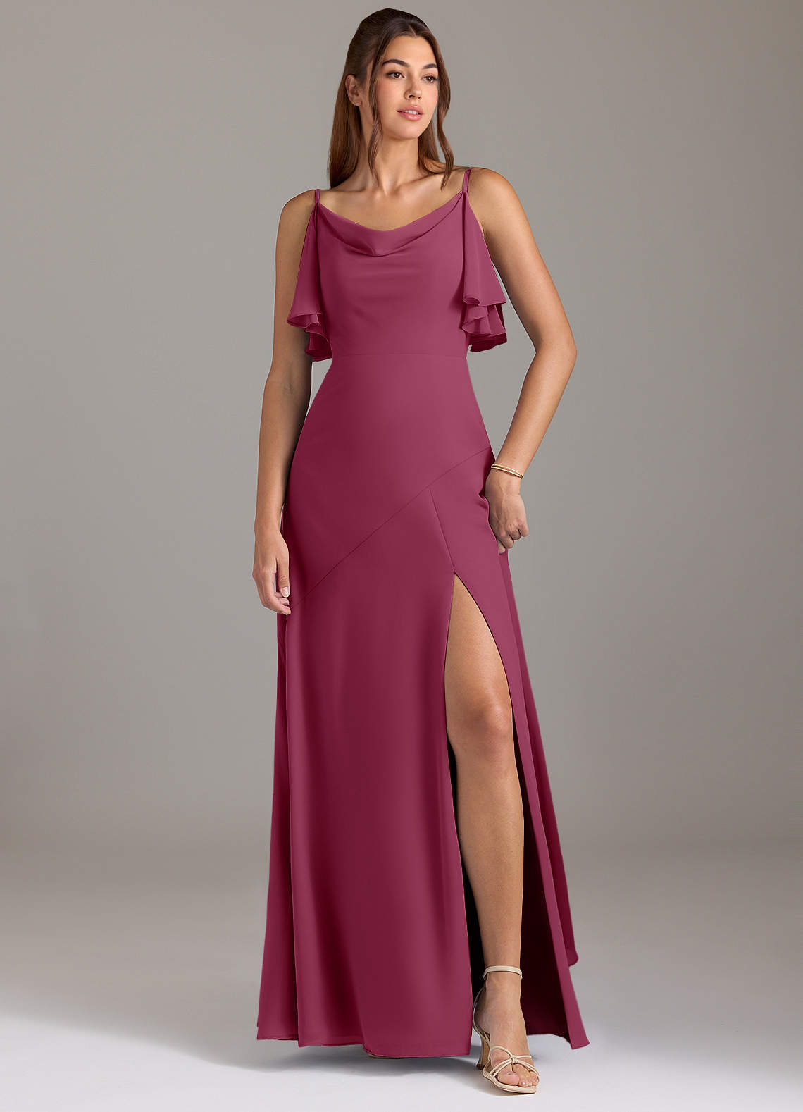 Azazie Darcia Bridesmaid Dresses Mulberry A-Line Side Slit Chiffon Dress image1