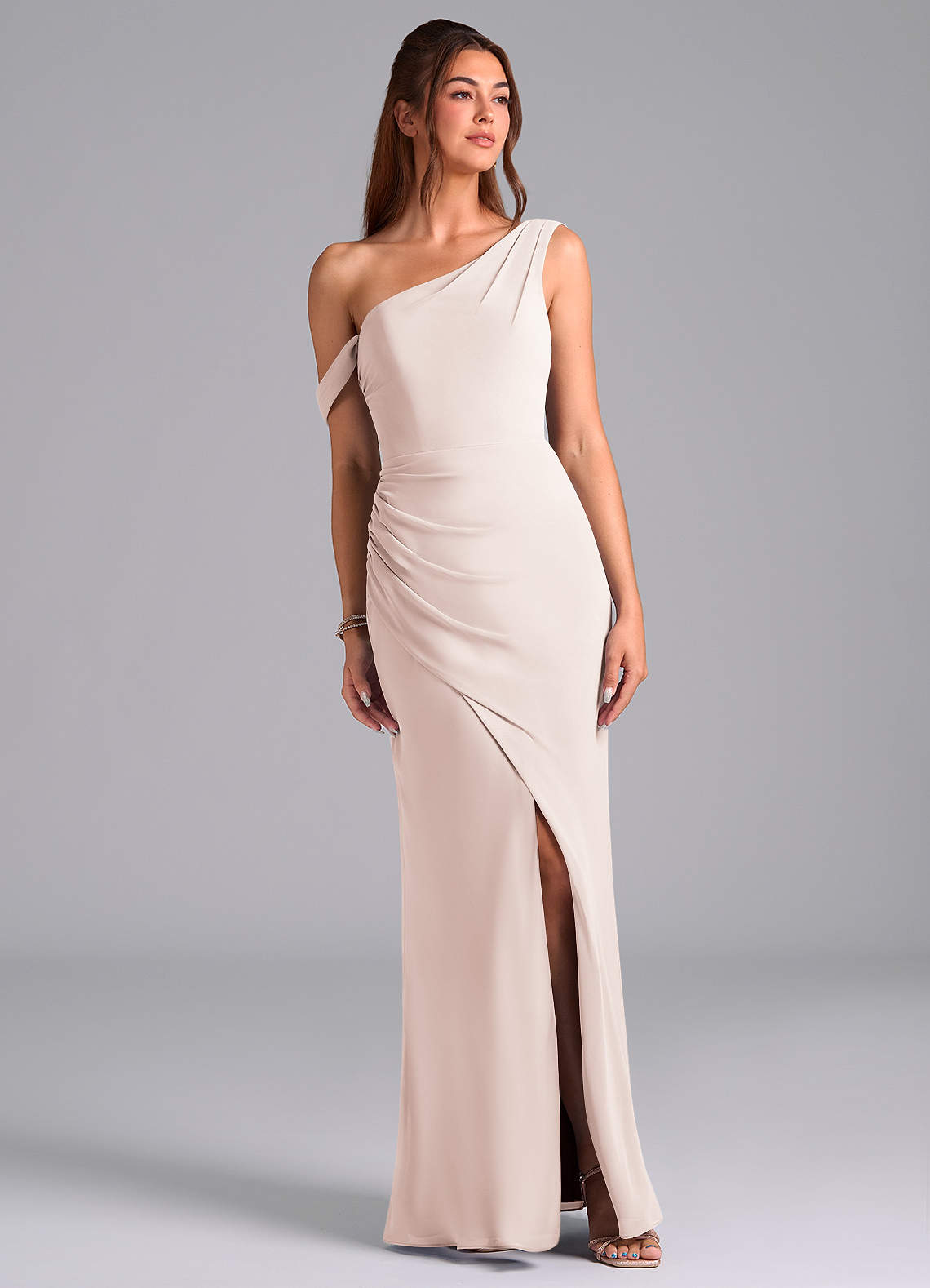 Azazie Madelyn Bridesmaid Dresses Rose Petal Mermaid Off the Shoulder Chiffon Convertible Dress image1