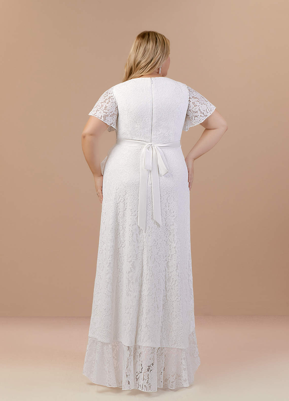 Azazie Lanei Wedding Dresses Diamond White A-Line V-Neck Lace Dress image7