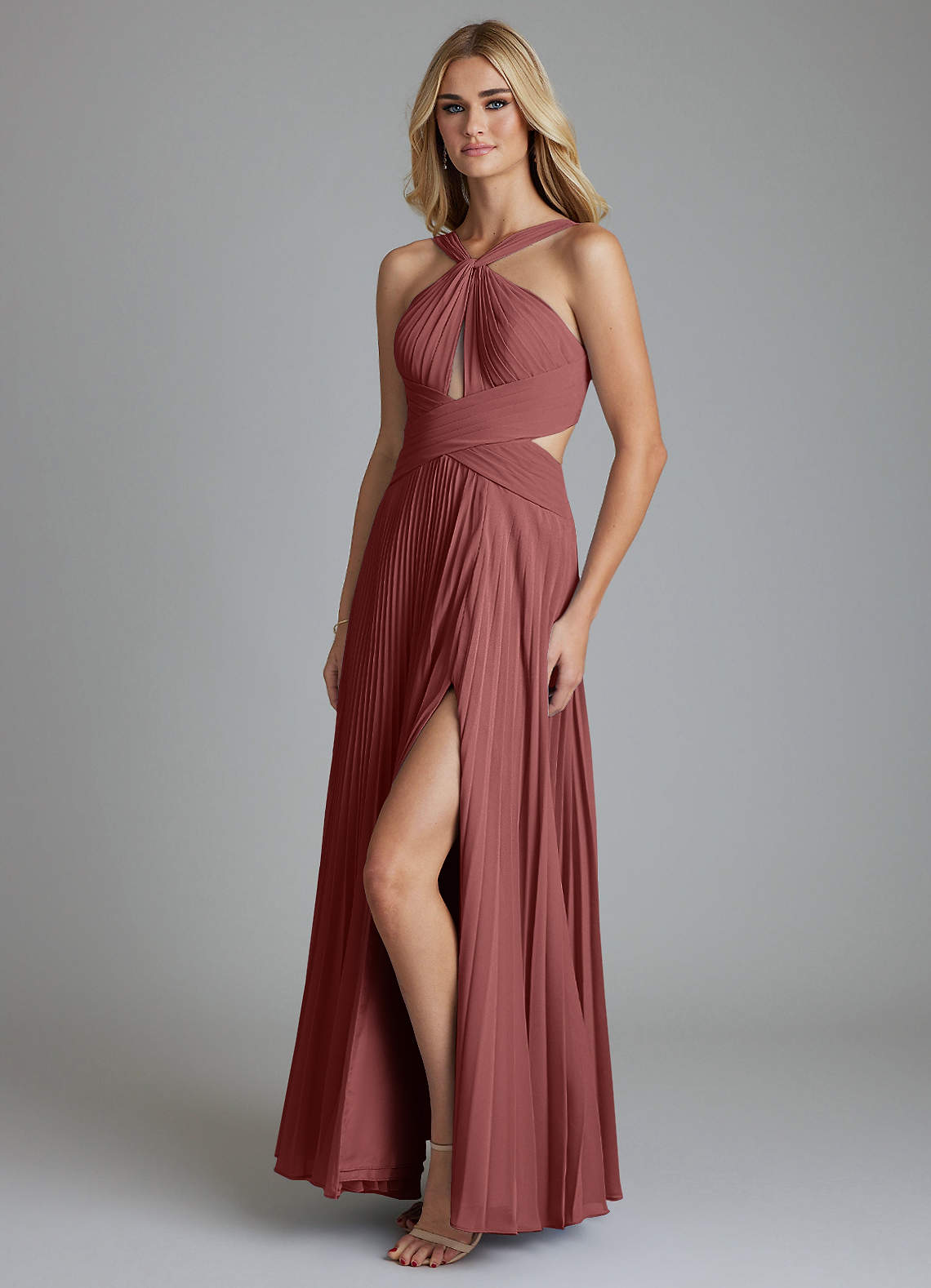 Azazie Hosanna Robes de demoiselle d'honneur Robe Trapèze en Mousseline de soie Plissée Améthyste image4