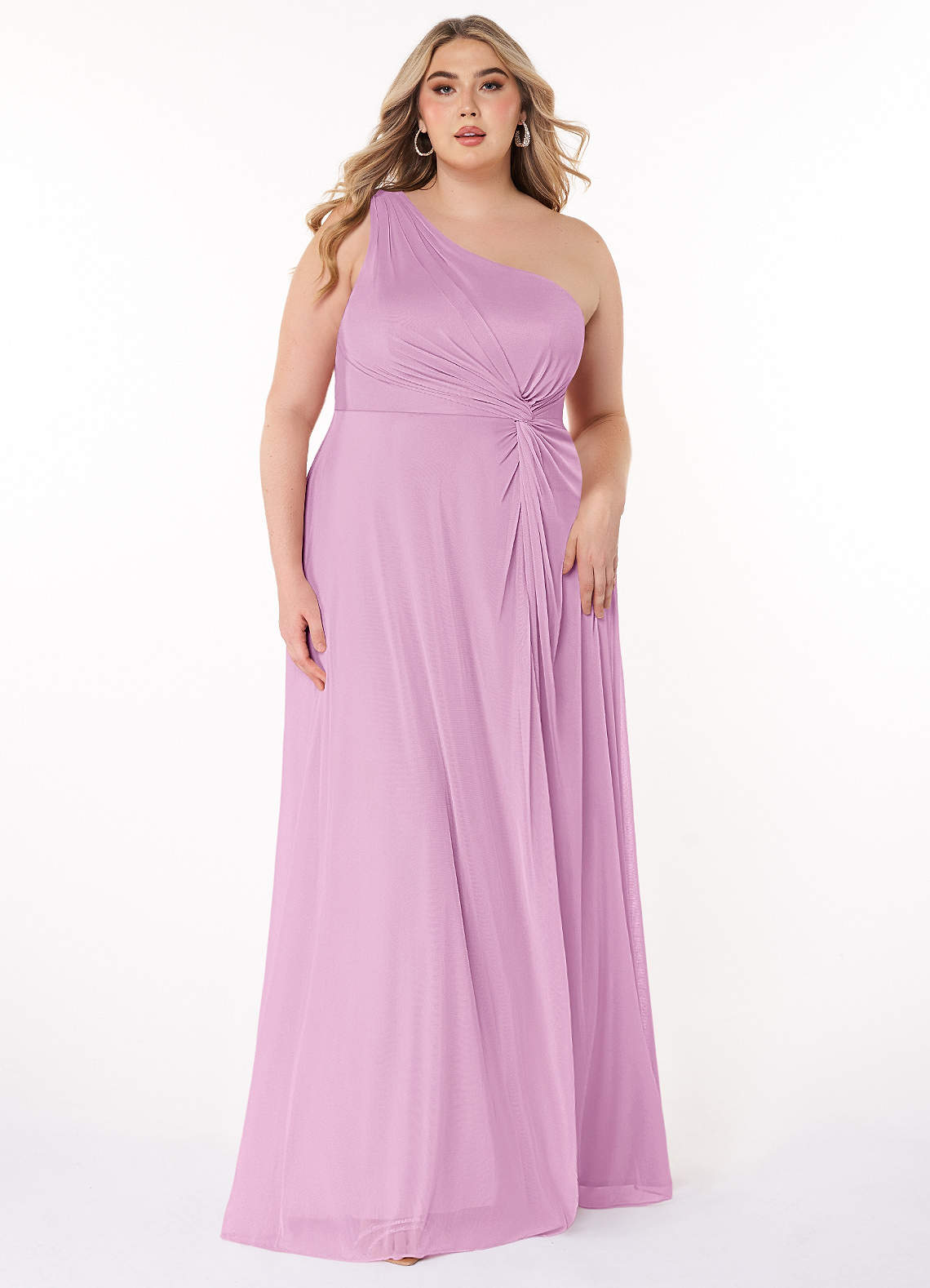 Azazie Brooke Bridesmaid Dresses Candy Pink A-Line One Shoulder Mesh Dress image1