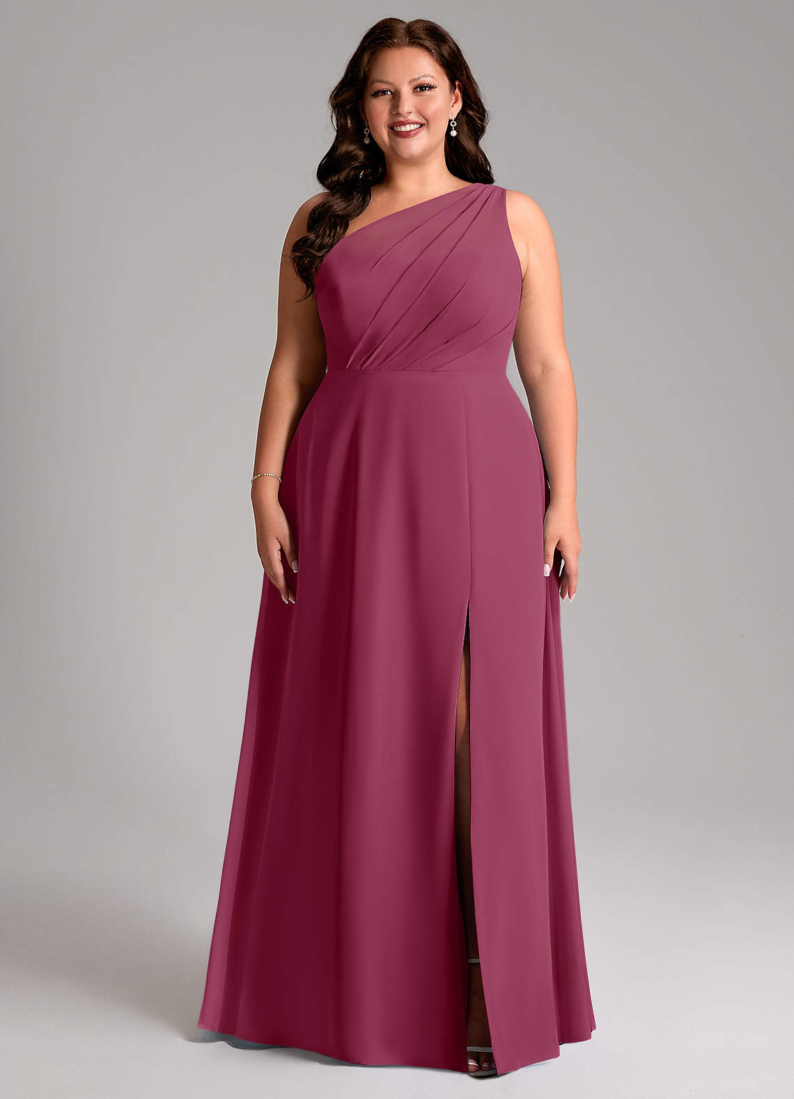 Azazie Phaedra Bridesmaid Dresses Mulberry A-Line One Shoulder Chiffon Dress image1