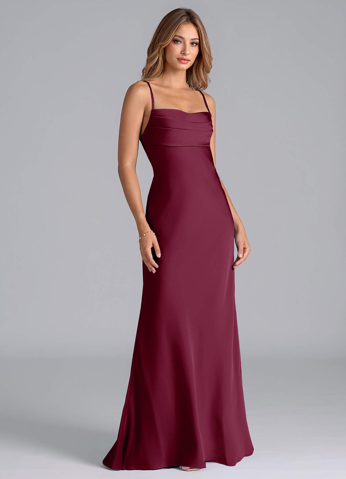 Azazie Seema Jurken voor bruidsmeisjes Jurk van Stretch Satijn met Zeemeermin Korset Moerbei image1