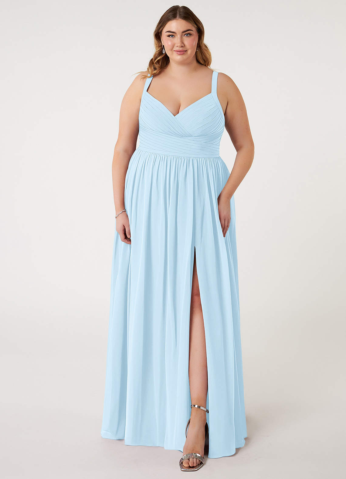 Azazie Chanel Bridesmaid Dresses Sky Blue A-Line Pleated Chiffon Dress image1
