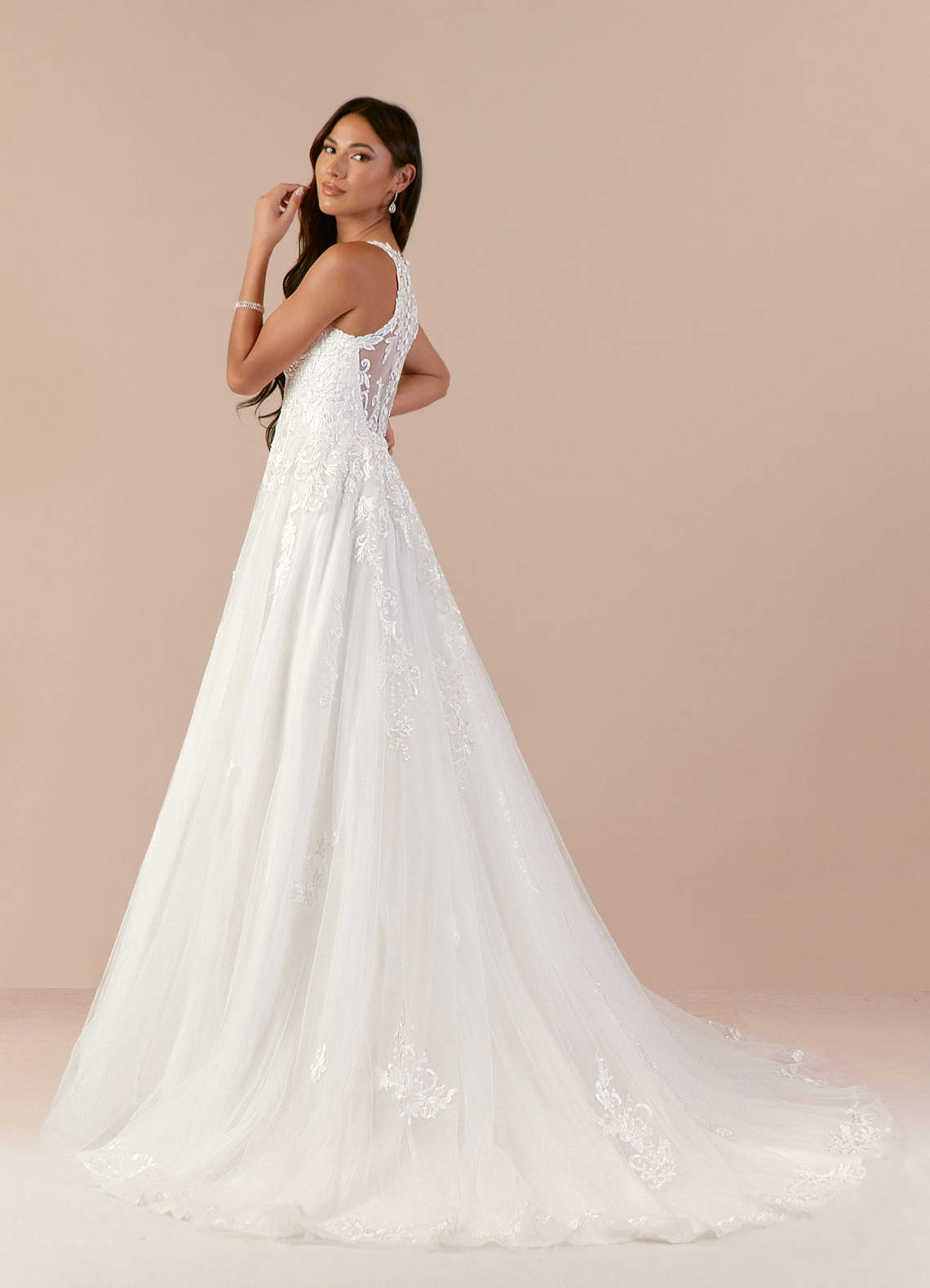 Azazie Melrose Wedding Dresses Diamond White A-Line Sweetheart Lace Tulle Dress image10