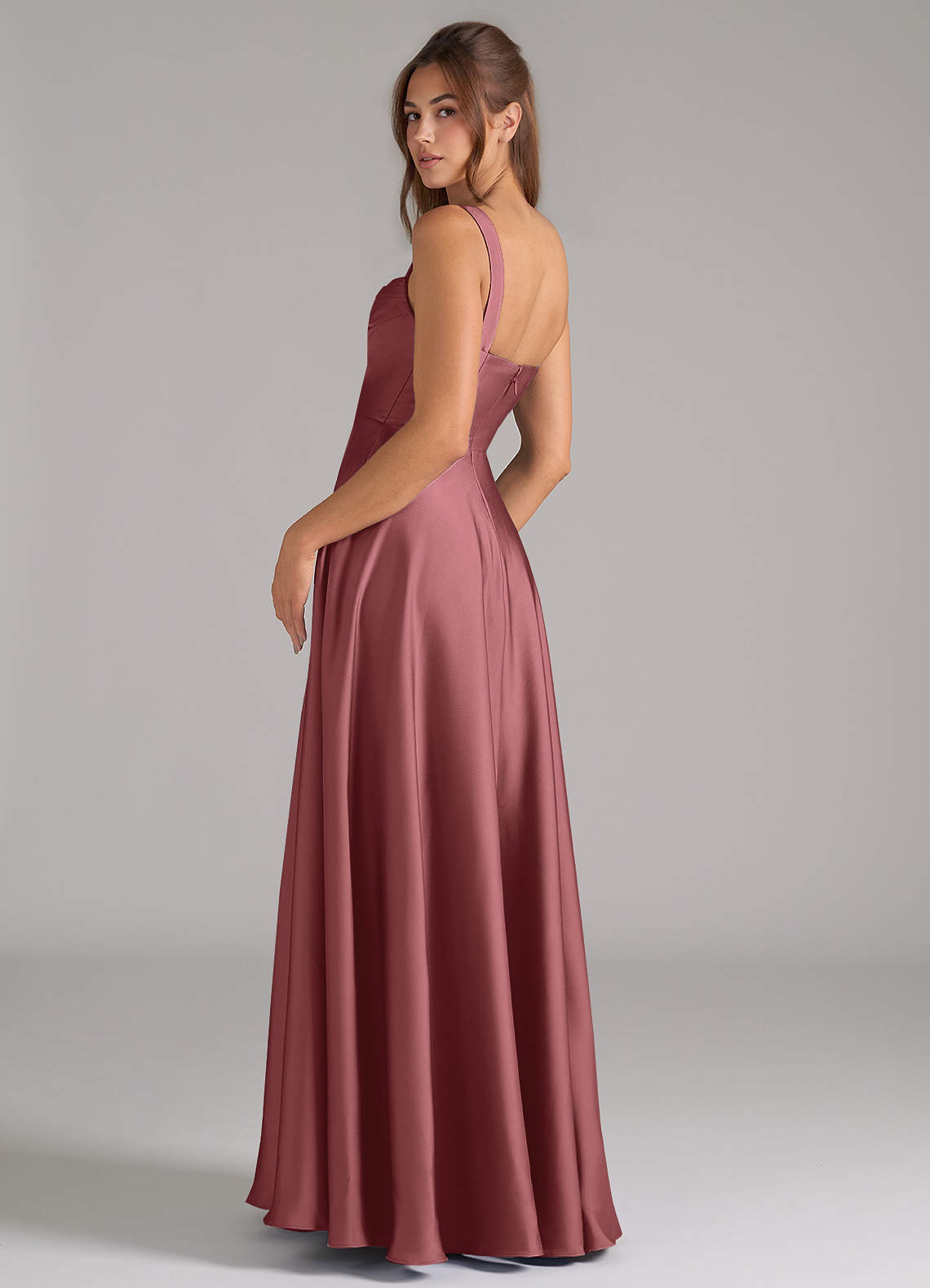 Azazie Shaude Vestidos de madrinha de casamento Vestido Ametista de Cetim elástico de Linha A com Plissado image6