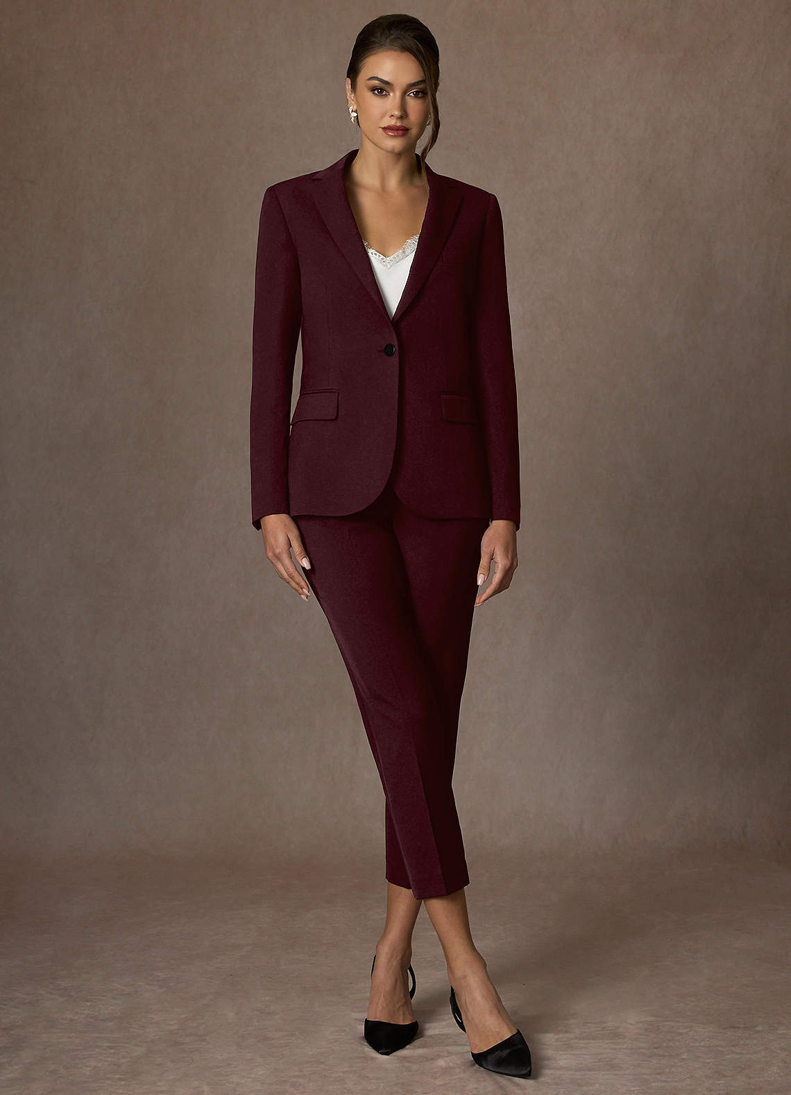 front Kennedy Cabernet Structured Stretch Dress Pants