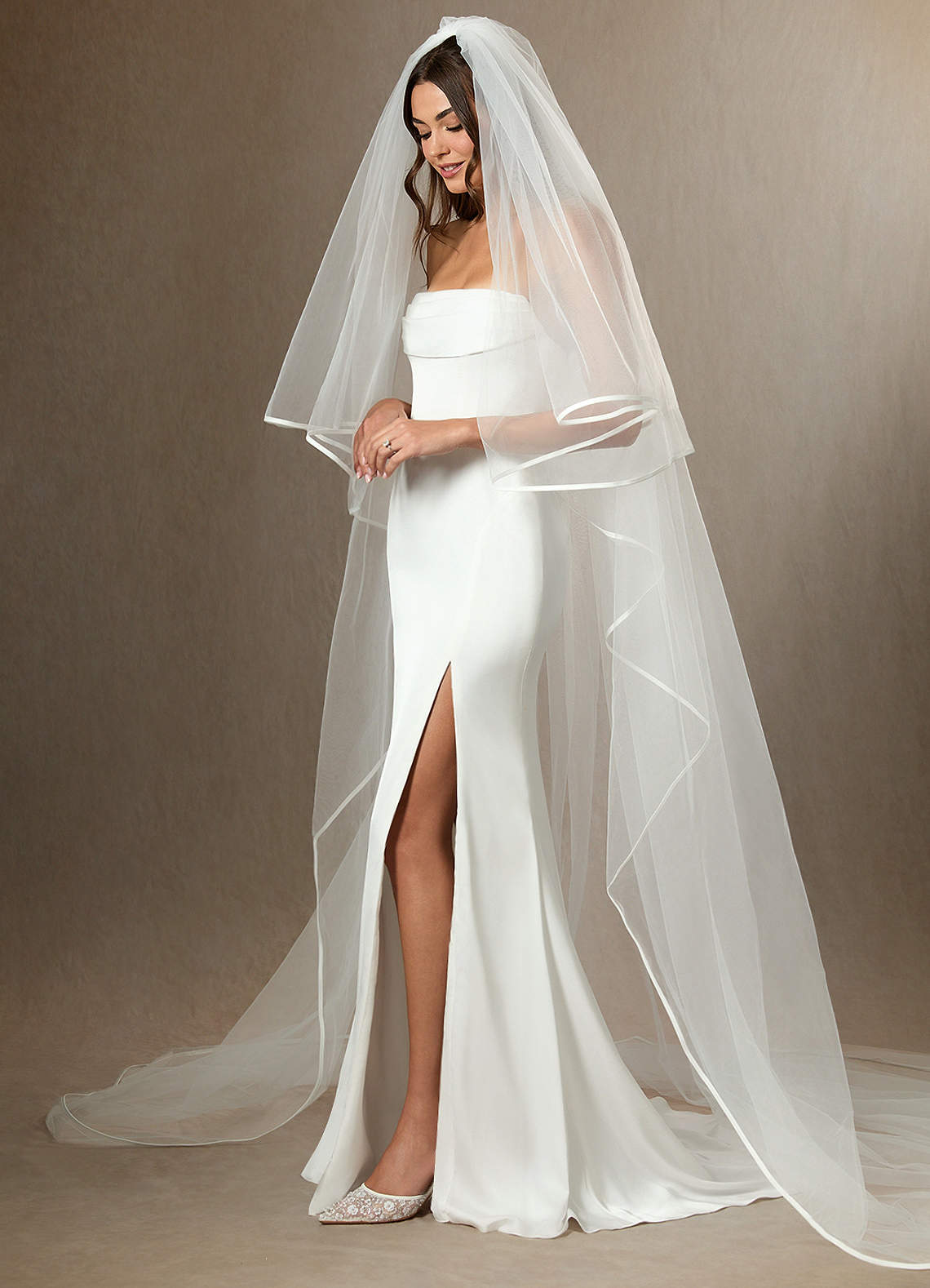 front Bordered Hem Cathedral Length Blusher Veil