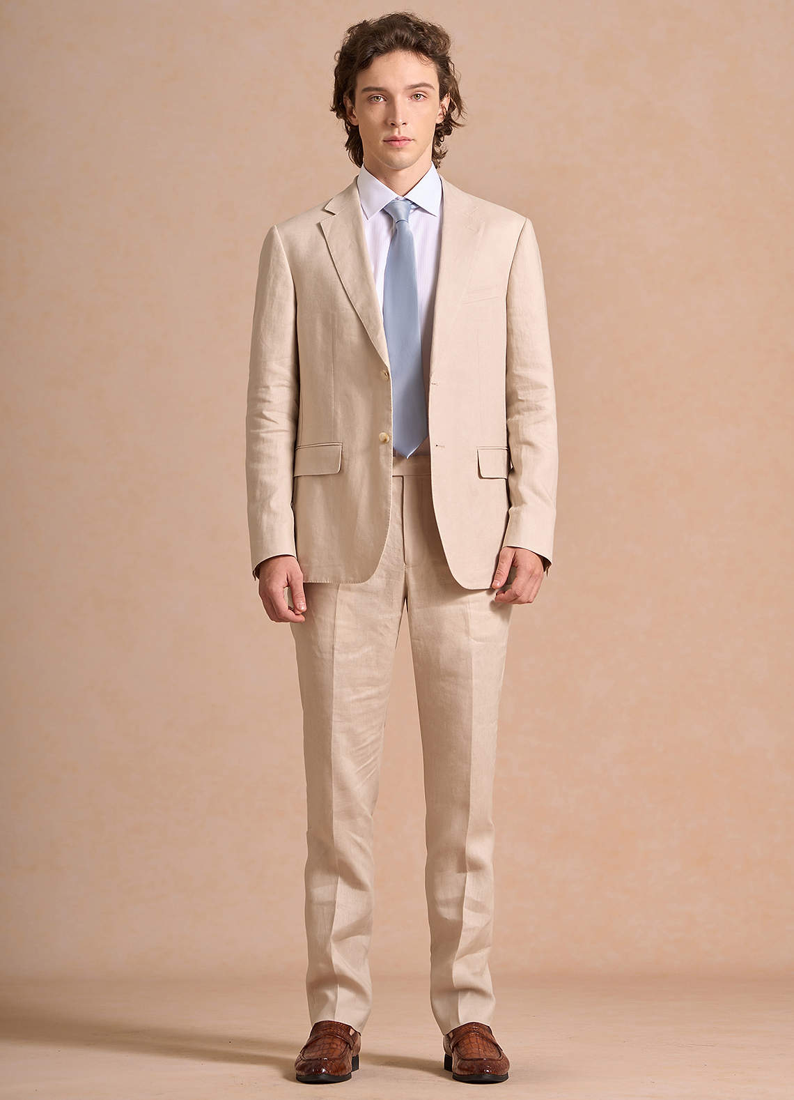 front Harrison Tan 100% Linen Suit