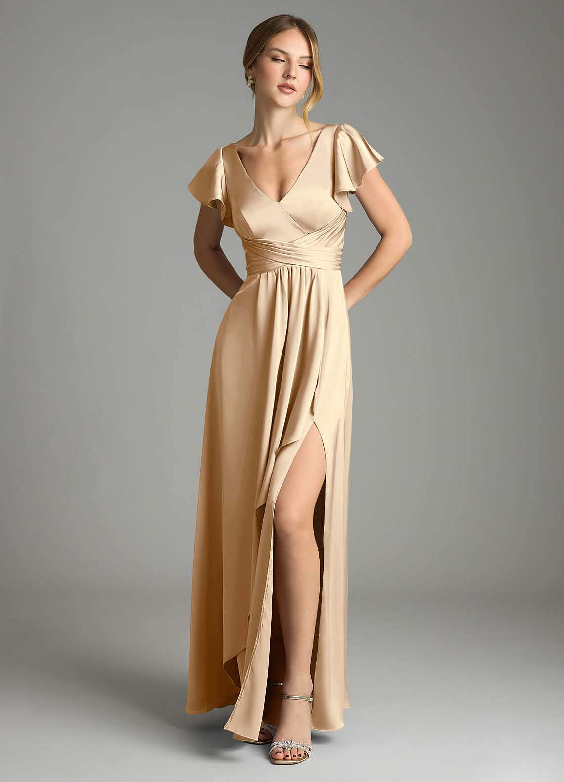 dark floral bridesmaid dresses Champagne One Shoulder Satin Midi Bridesmaid Dress – FancyVestido
