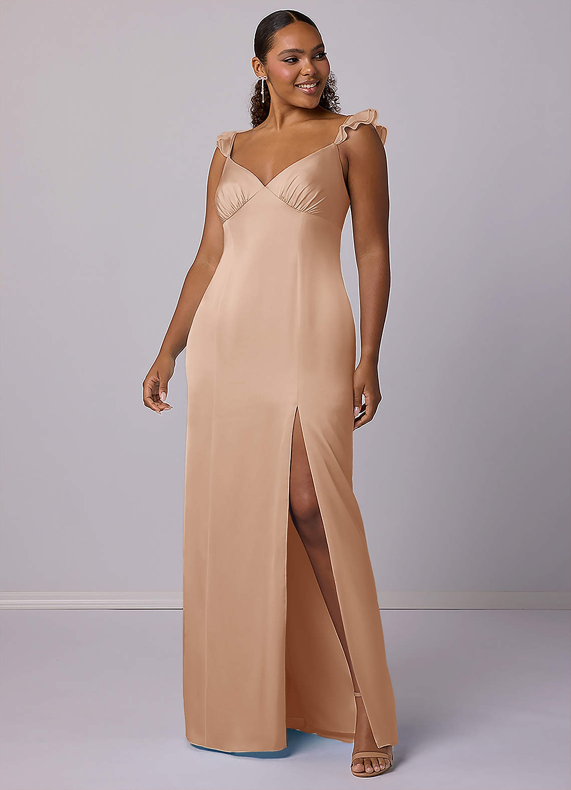 Barbie ♥ Azazie Vendita Finale Abito Tubino in Raso Elasticizzato Dusty Blue image1