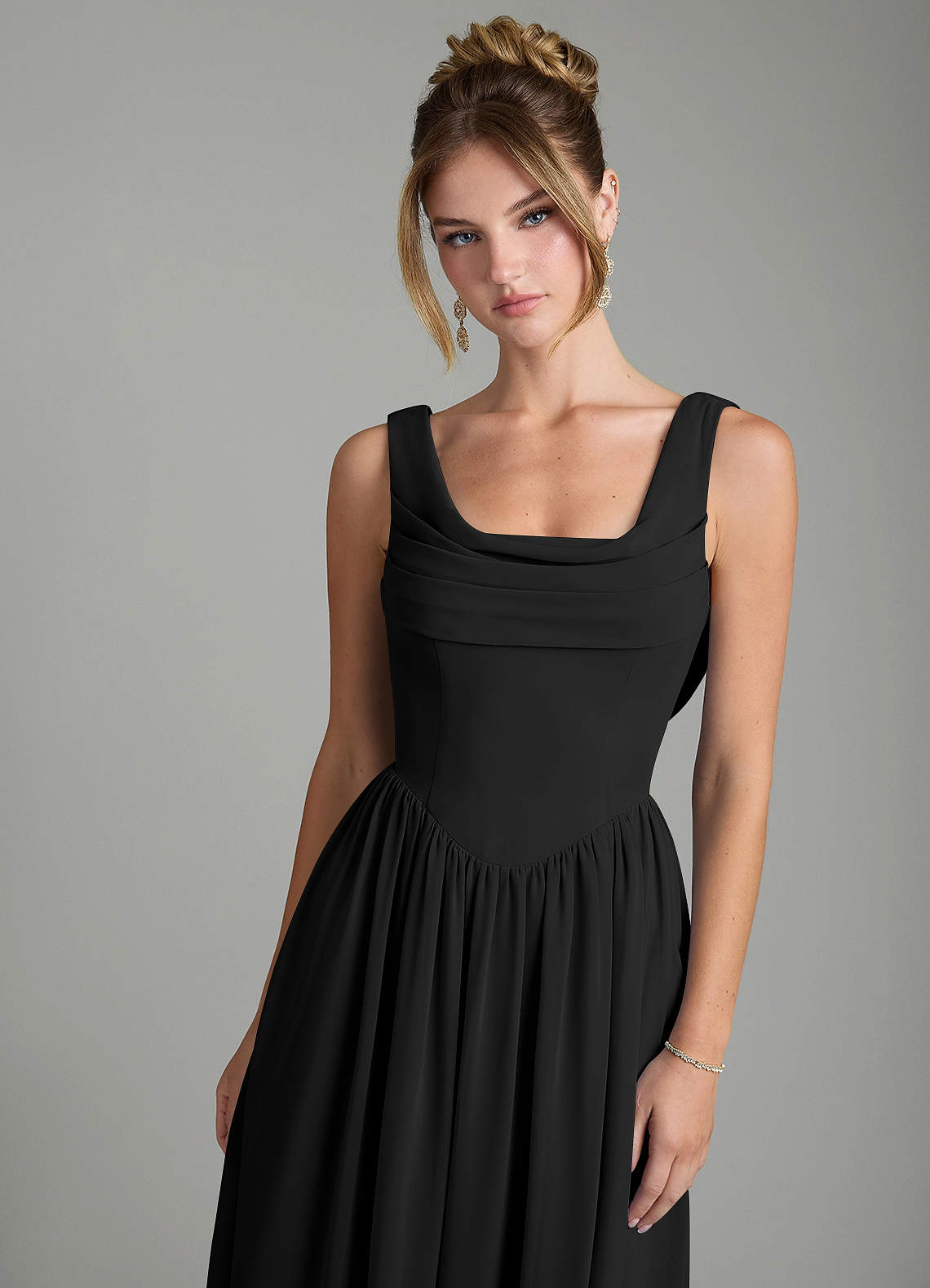 Azazie Novi Bridesmaid Dresses Black A-Line Pleated Chiffon Dress image5