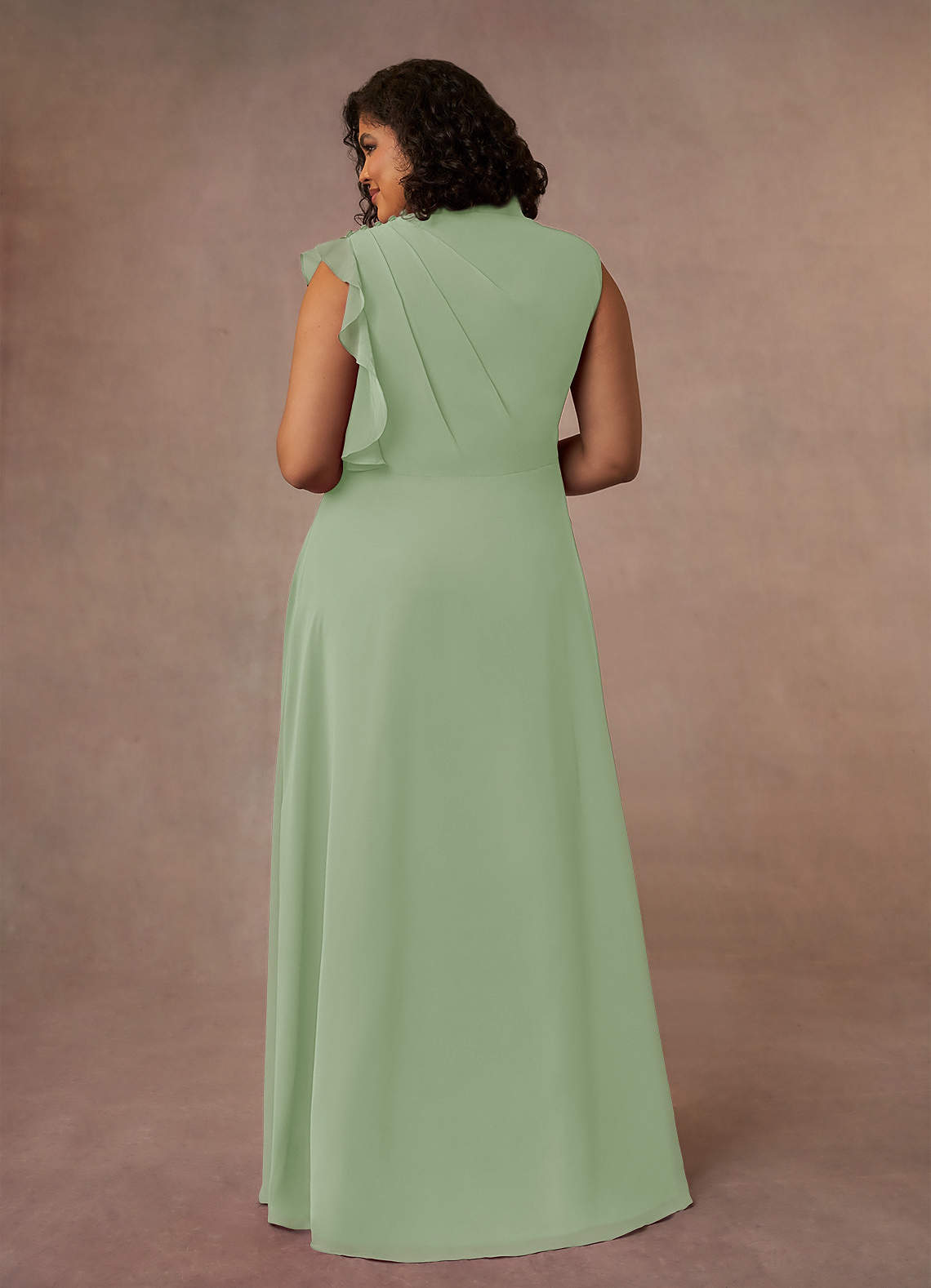 A-Line Pleated Chiffon Dress with Long Sleeves Dusty Sage