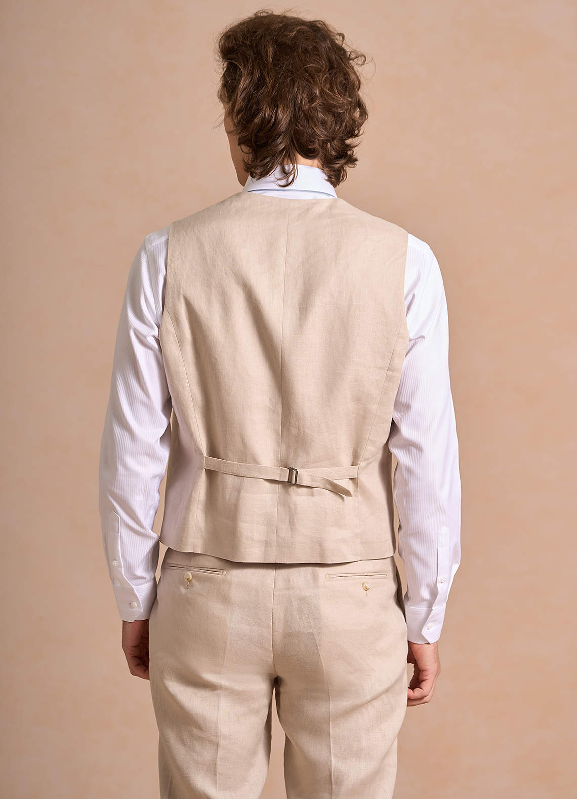 front Harrison Tan 100% Linen Suit Vest