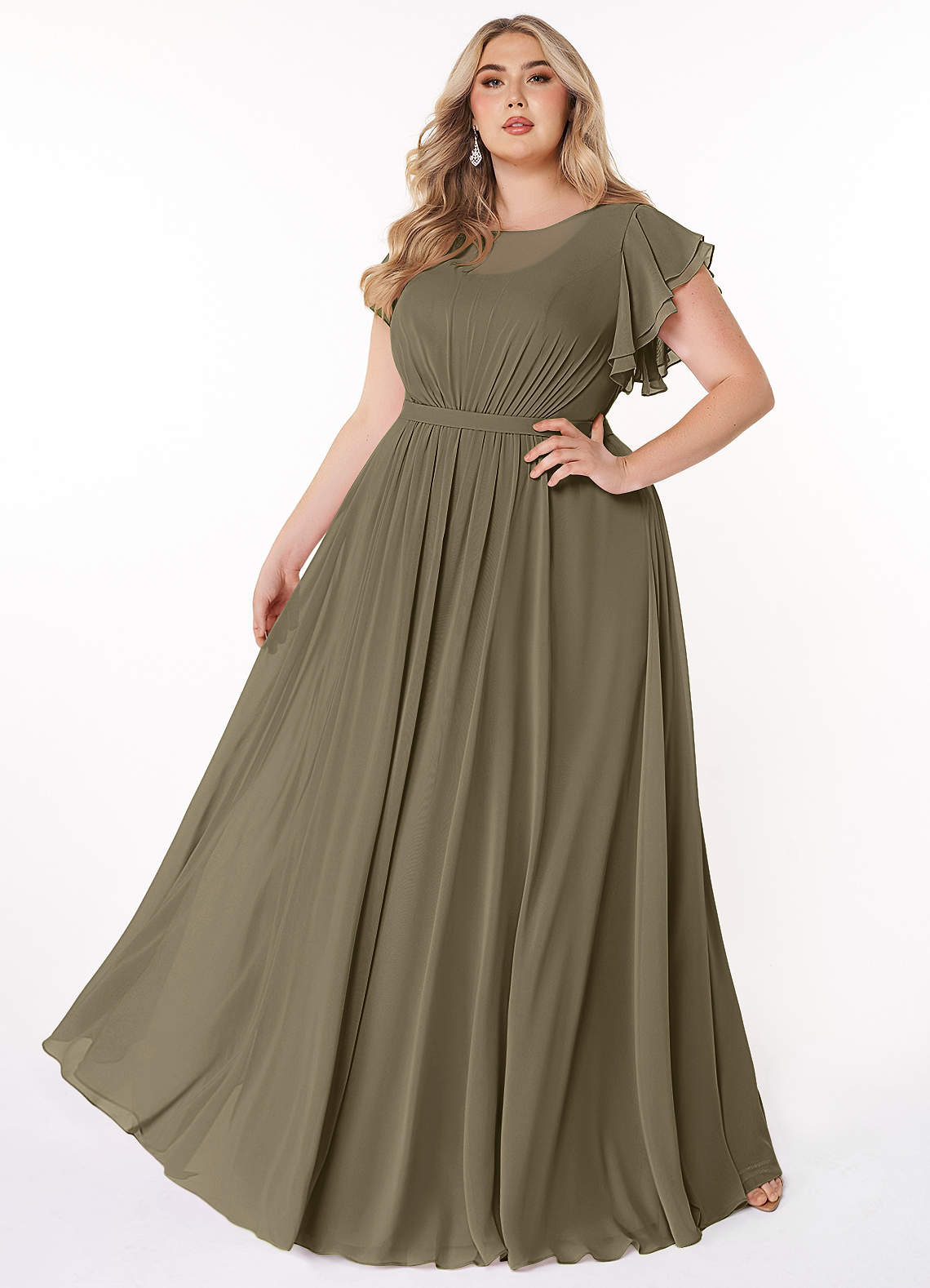 Azazie Daphne Modest Bridesmaid Dresses A-Line Ruffled Chiffon Floor-Length Dress image1