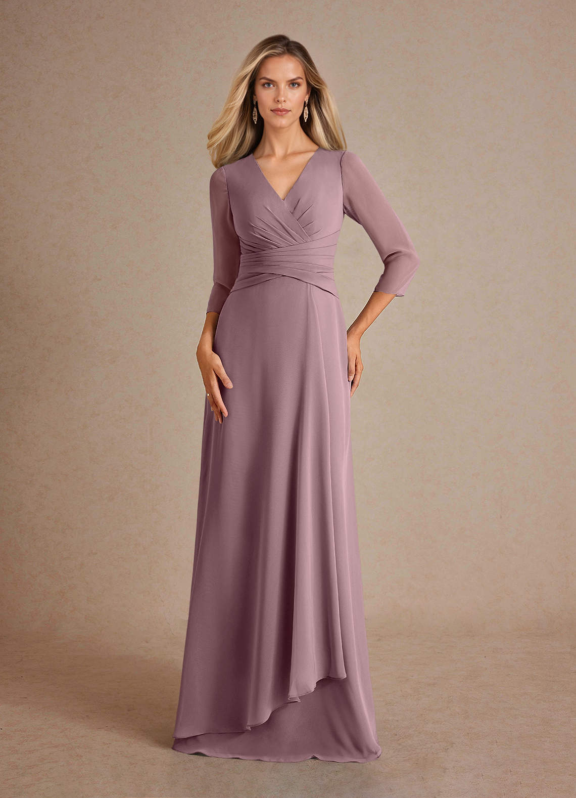 Azazie A-Line/Princess V-Neck Floor-Length Chiffon Mother of The Bride or Groom Dresses - Dusty Rose