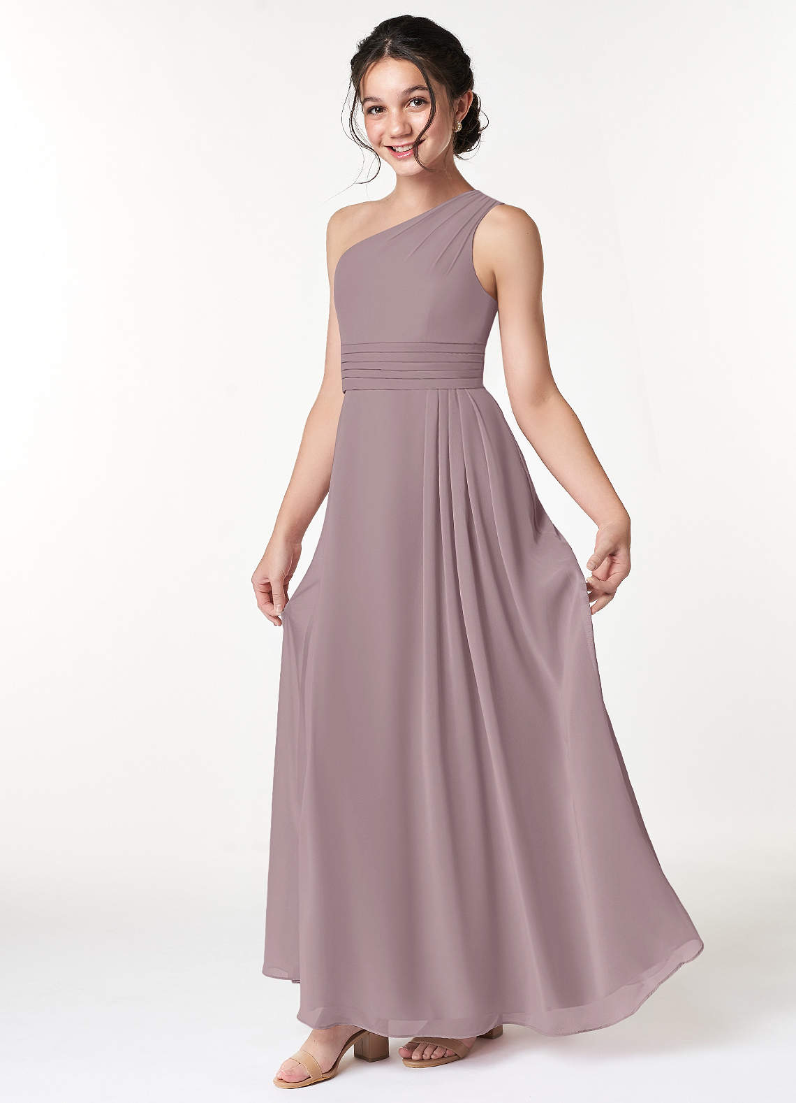 Azazie Cleo A-Line Pleated Chiffon Floor-Length Junior Bridesmaid Dress image1