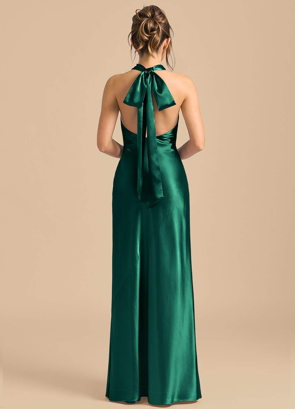 Azazie Velli Brudtärnklänningar Klä av Tubklänning i Metallisk satin Hög hals Smaragdgrön image4