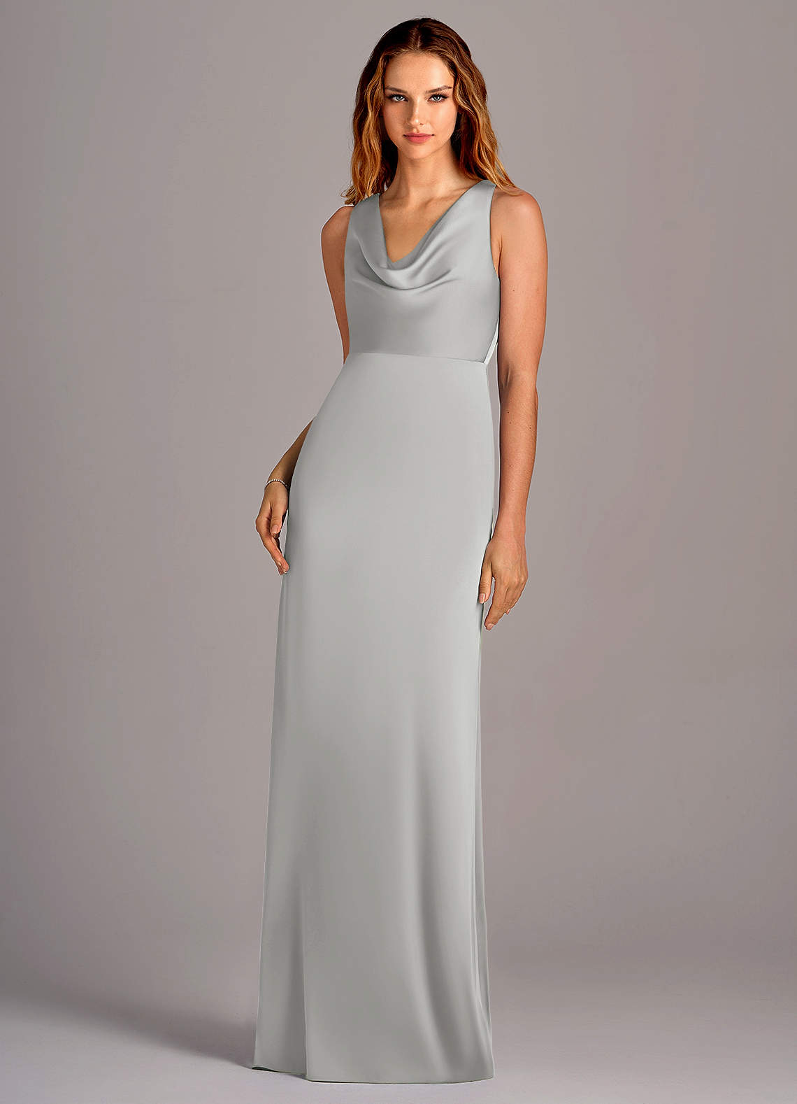 Azazie Wrenlee Bridesmaid Dresses Silver A-Line Stretch Satin Dress image1