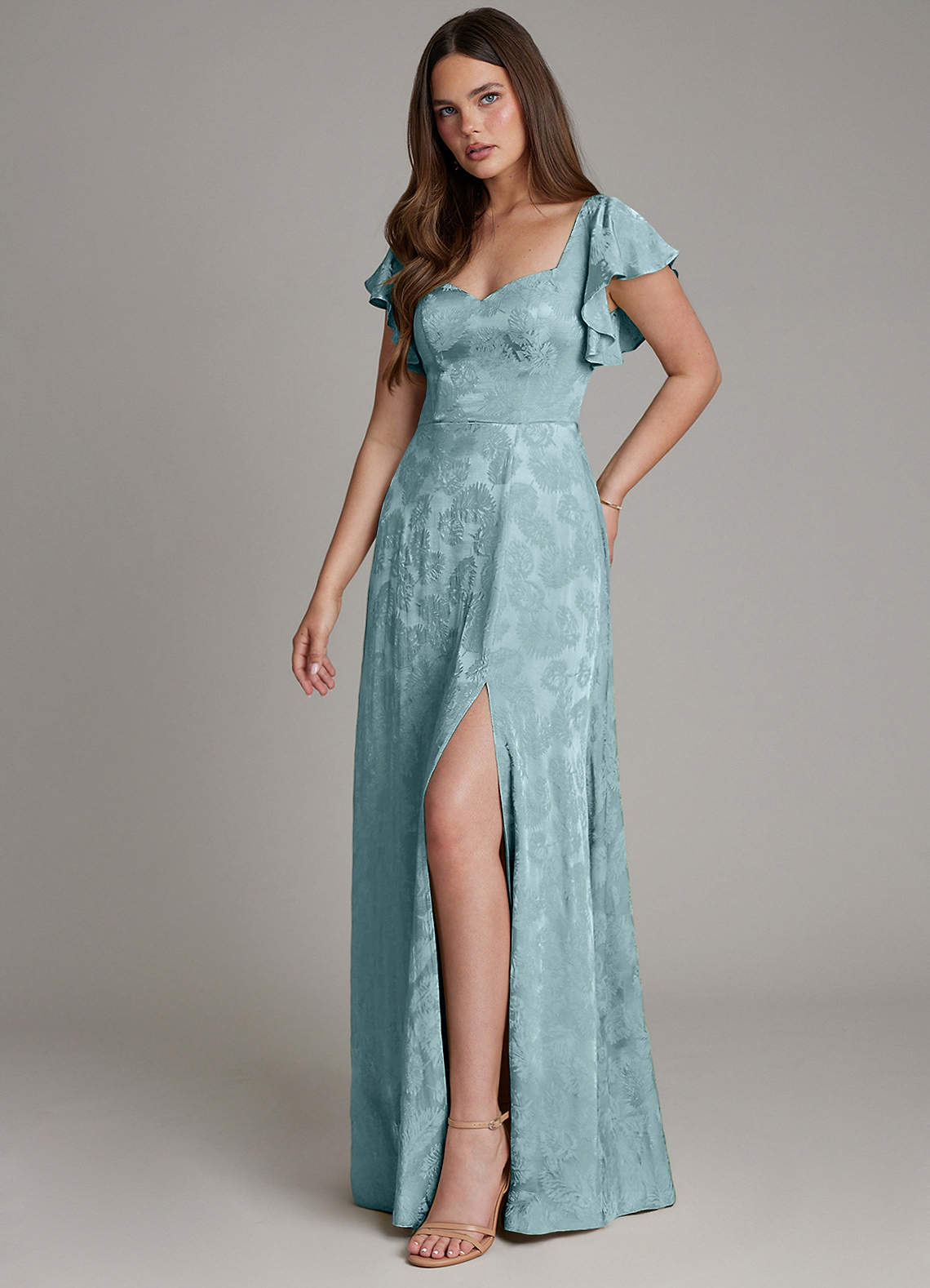 【新品】PHEA JACQUARD KEY NECK DRESS Azazie Keya Ready to Ship Light Blue Jacquard Jacquard Bridesmaid