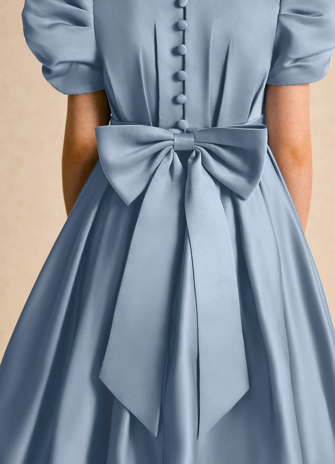 Azazie Miriam Abiti da Ragazza di Fiori Abito Principessa in Raso Opaco Plissettato Blu Polveroso image8