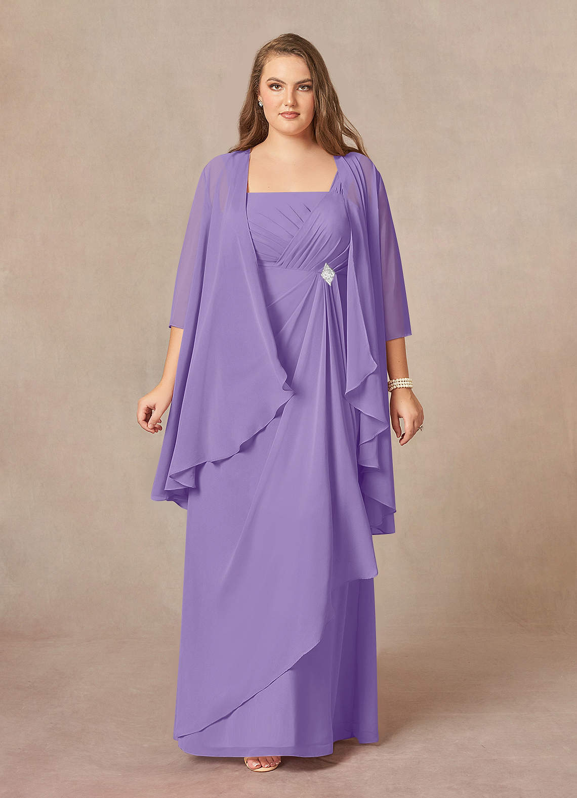 Azazie Weisz Mother of the Bride Dresses Tahiti A-Line Square Neckline Pleated Chiffon Dress image1