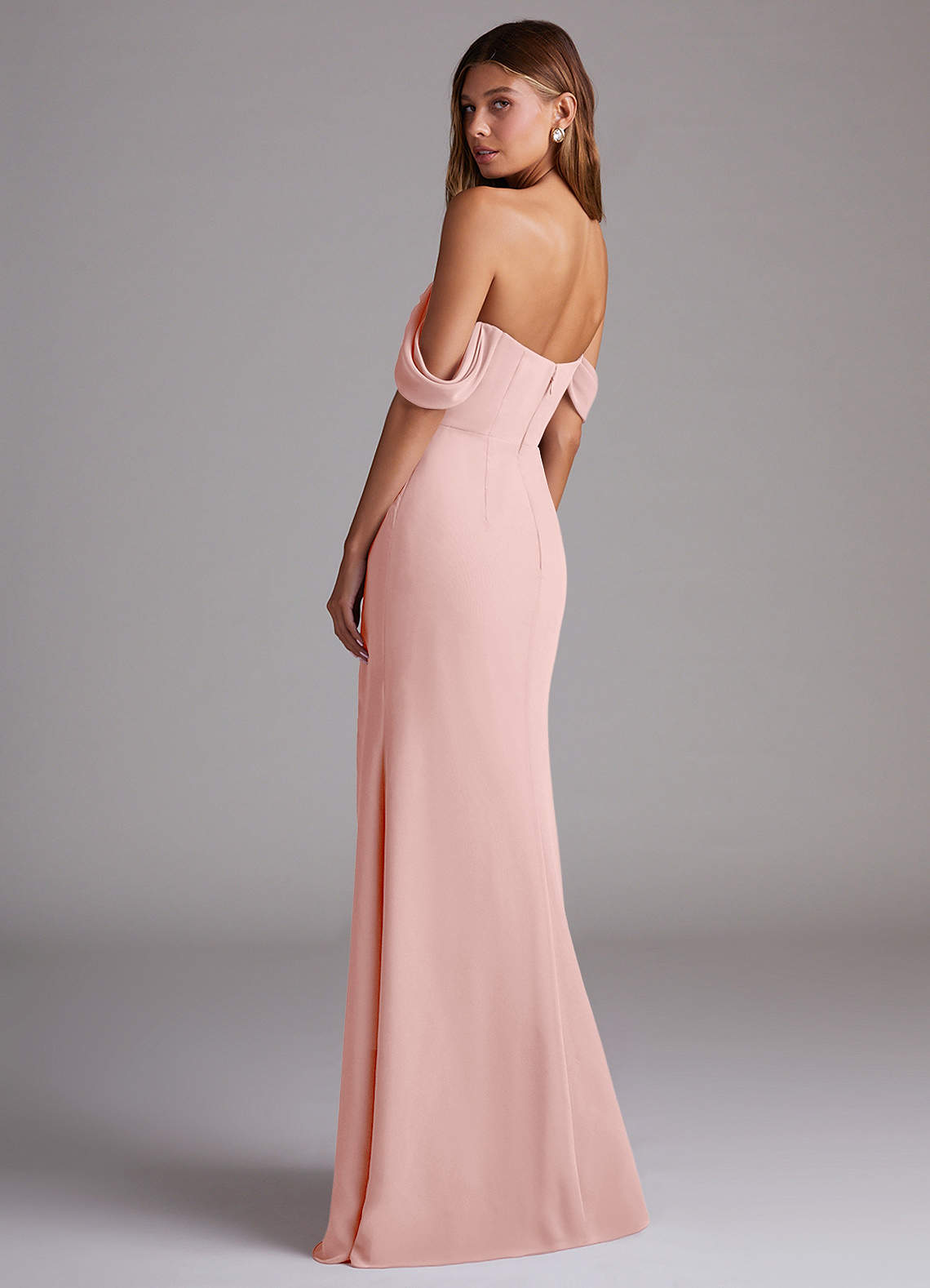 Azazie Saige Bridesmaid Dresses Powder Pink A-Line Off the Shoulder Chiffon Convertible Dress image7