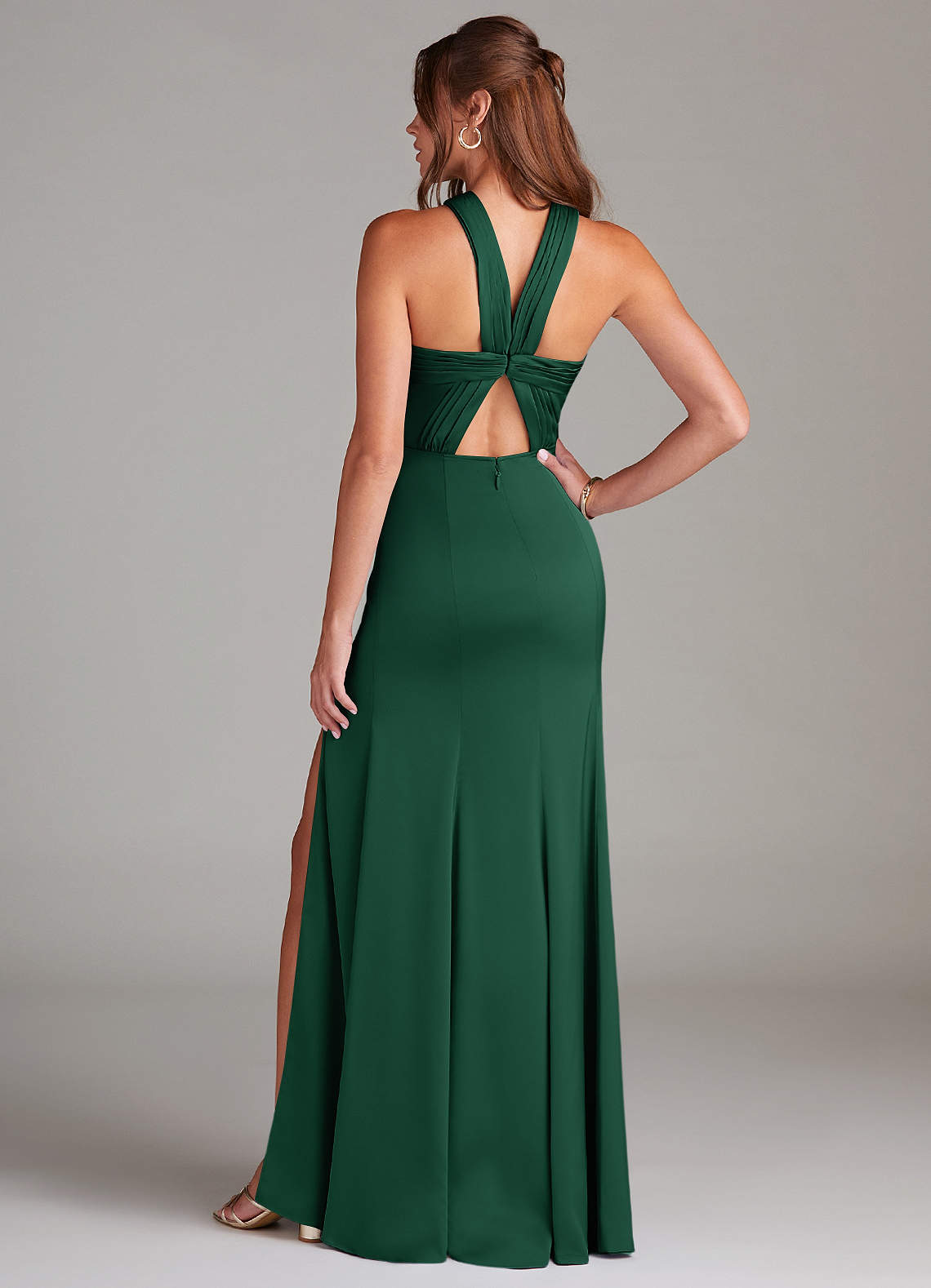 Azazie Rue Bridesmaid Dresses Dark Green A-Line Pleated Stretch Satin Dress image6