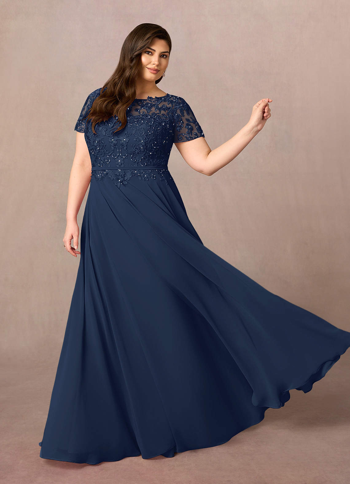 Azazie Adina Mother of the Bride Dresses Dark Navy A-Line Boatneck Sequins Chiffon Dress image7