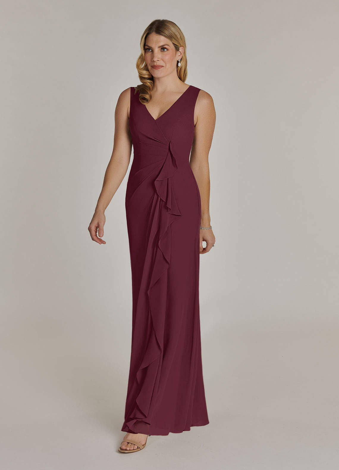 Azazie Manuella Mother of the Bride Dresses Cabernet A-Line V-Neck Pleated Chiffon Dress image10