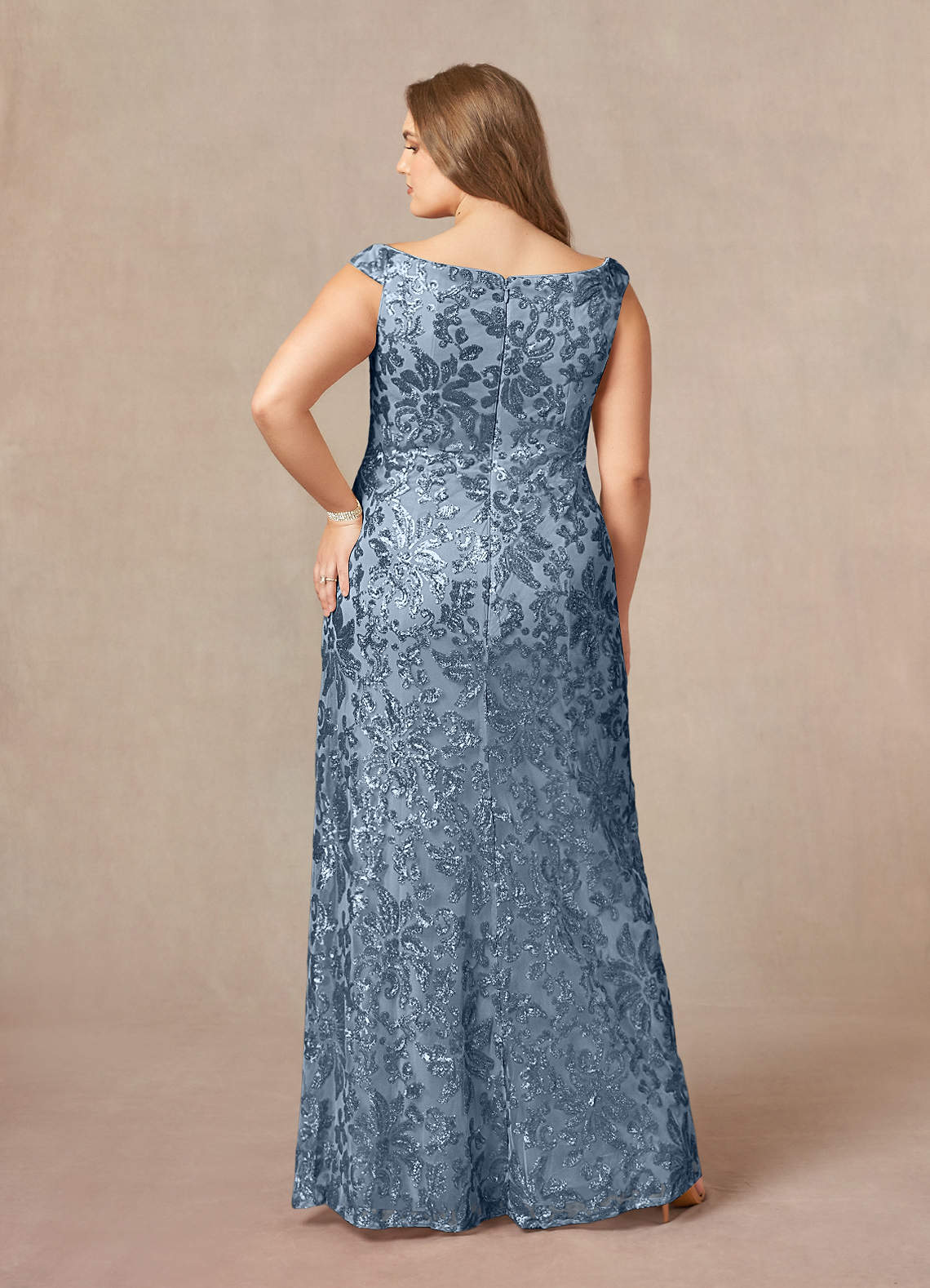 Azazie Porcelain Mother of the Bride Dresses Dusty Blue A-Line Off the Shoulder Lace Dress image9