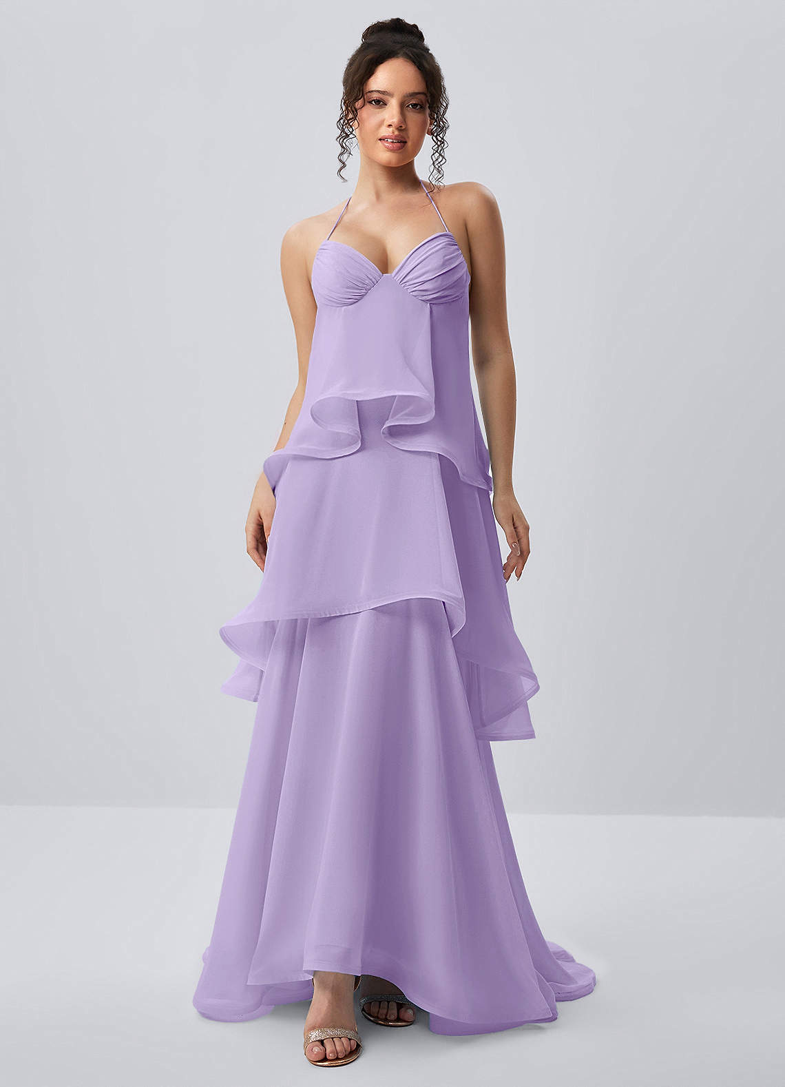 pink corset bridesmaid dress Ladivine 7483 Luxe Satin cut skirt that skims White Tulip Print Summer SIZE:M4.5 / W6 model-deni
