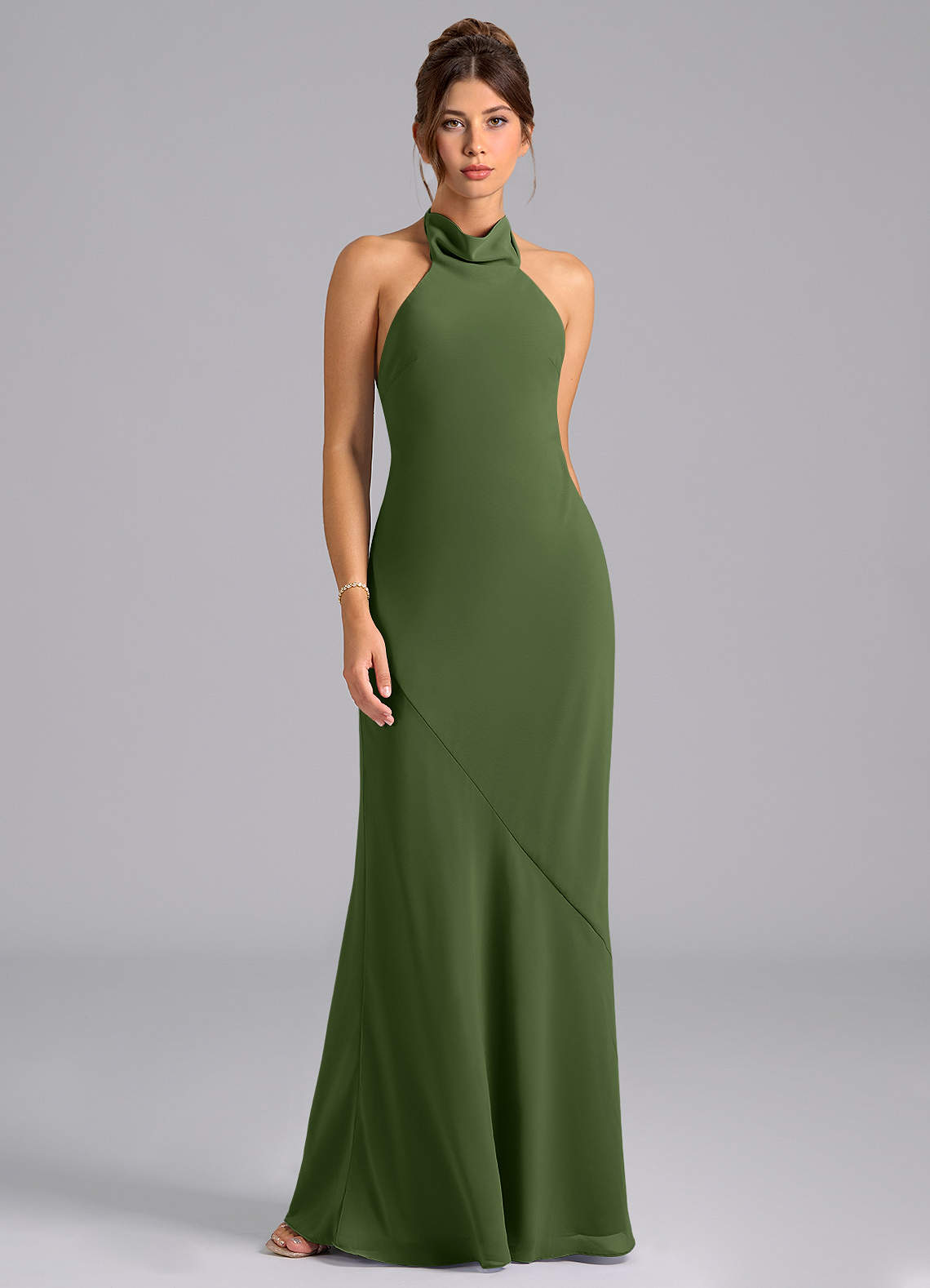 Azazie Velli Bridesmaid Dresses Olive Mermaid High Neck Chiffon Dress image5