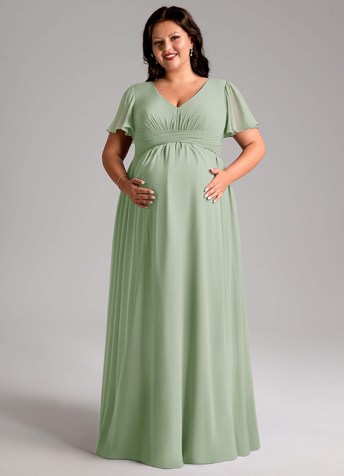 Azazie Verna Maternity Bridesmaid Dresses A-Line V-Neck Ruched Chiffon Floor-Length Dress image10