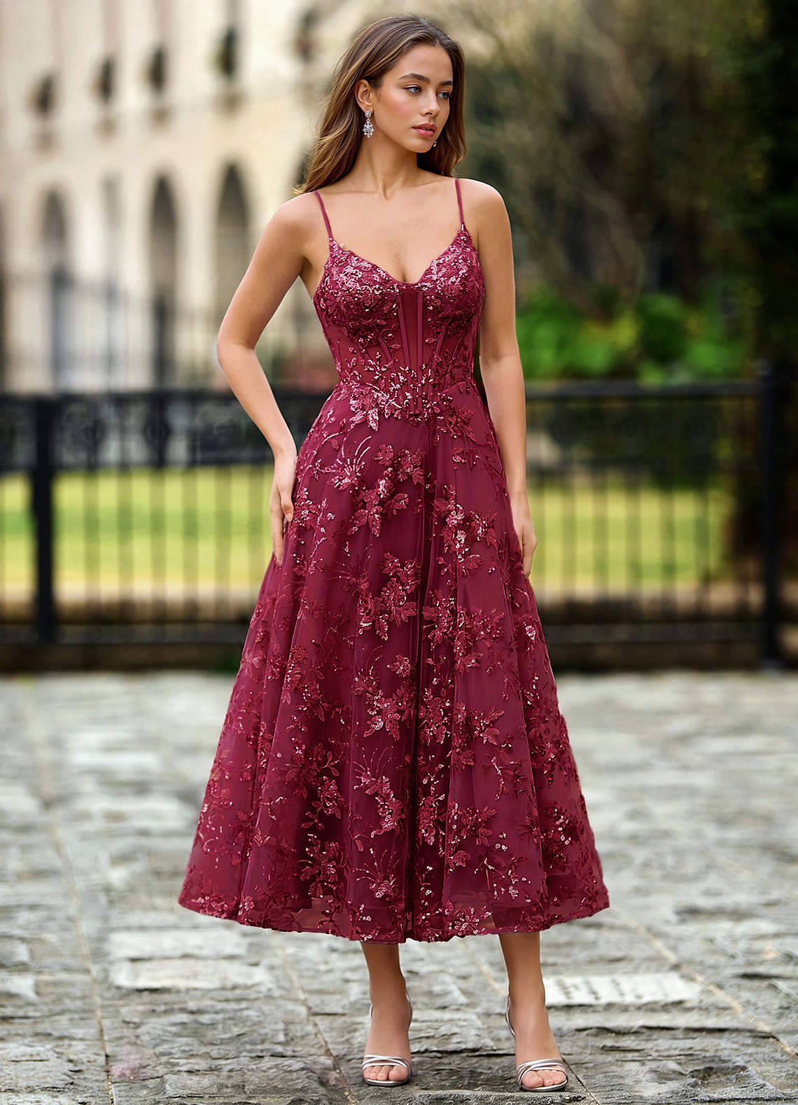embroidered dress wedding guest Garden Embroidery Short Evening Dress with Jacket Ankle Length SF237, Same as picture / 6