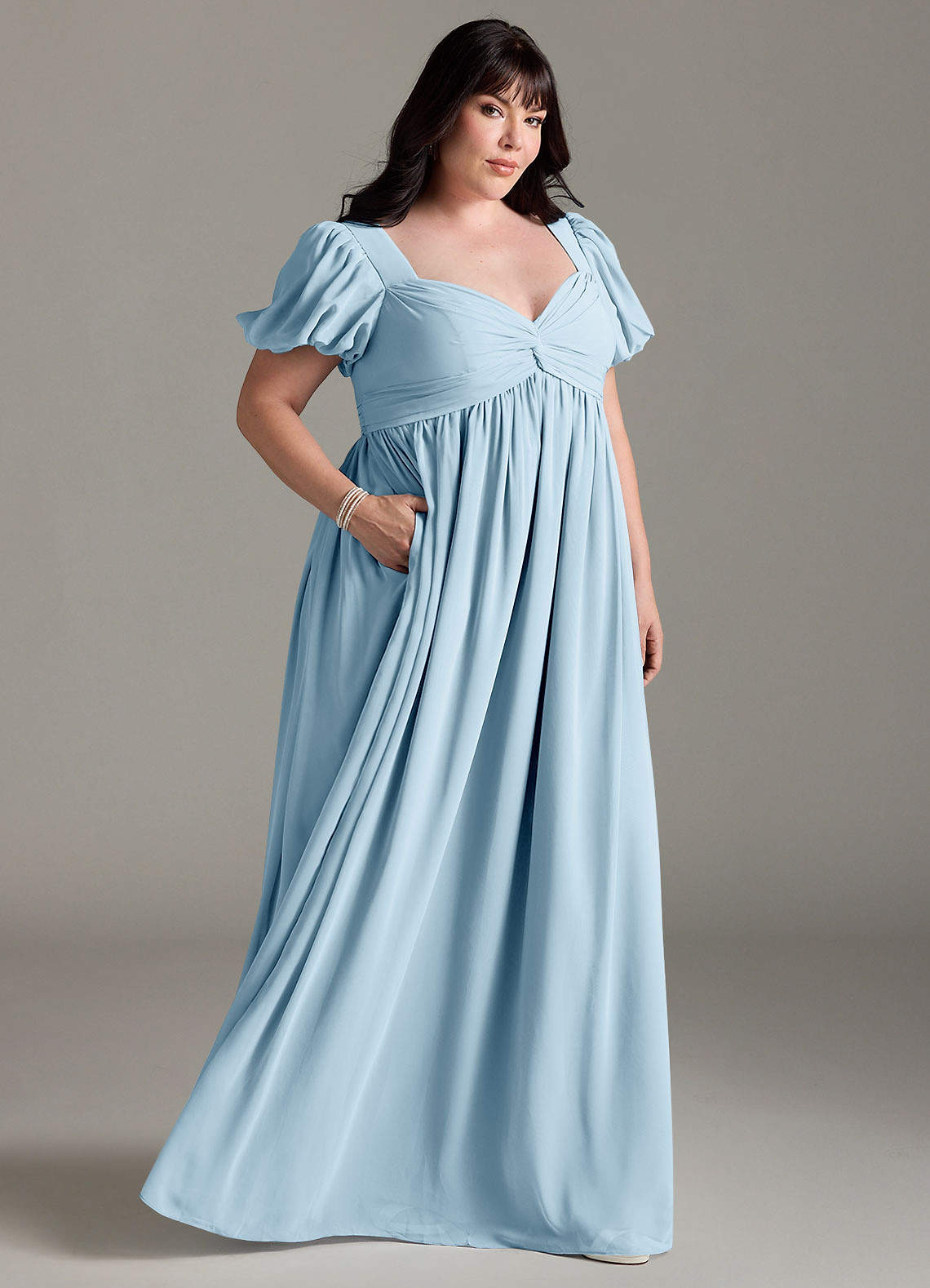 Azazie Madisynn Maternity Bridesmaid Dresses Bow Chiffon Floor-Length Dress image6