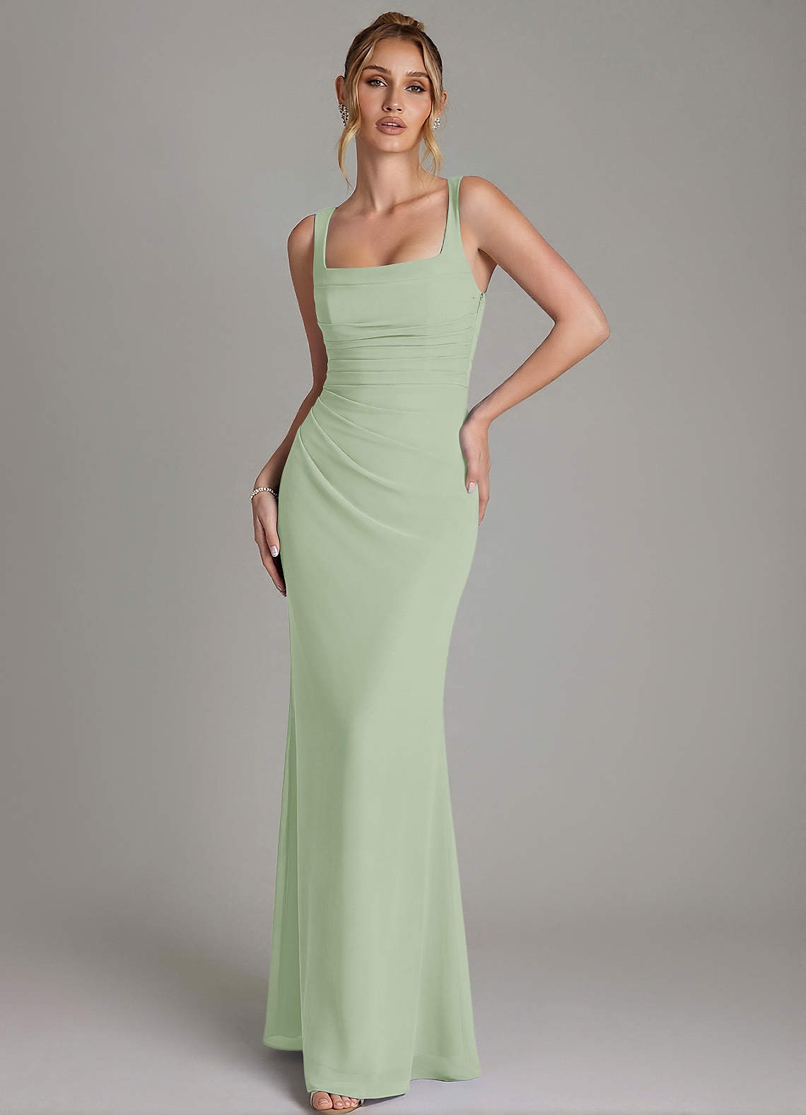 Azazie Agustina Bridesmaid Dresses Dusty Sage Mermaid Corset Chiffon Dress image3