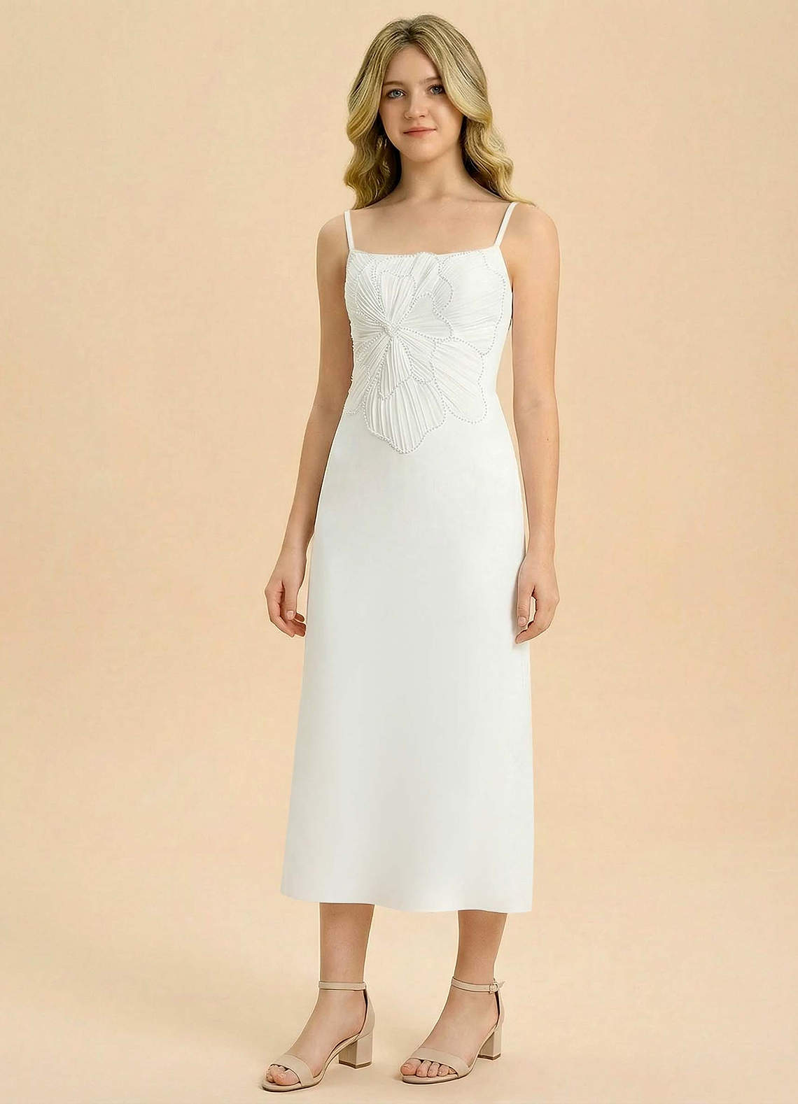 juniors white formal dresses Sinleey Girls Lace Bodice Cutout-neck Chiffon Junior Bridesmaid Long Dress Wedding Formal Event Gown White 8, Girl's