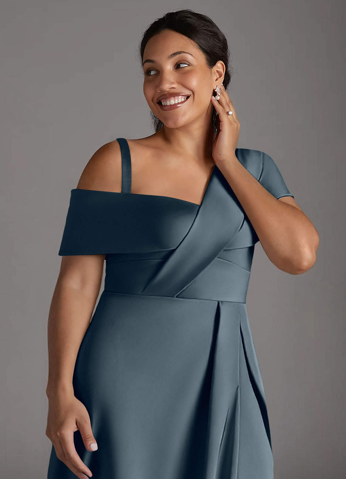 Azazie Milton Mother of the Bride Dresses Twilight A-Line Pleated Stretch Satin Dress image13