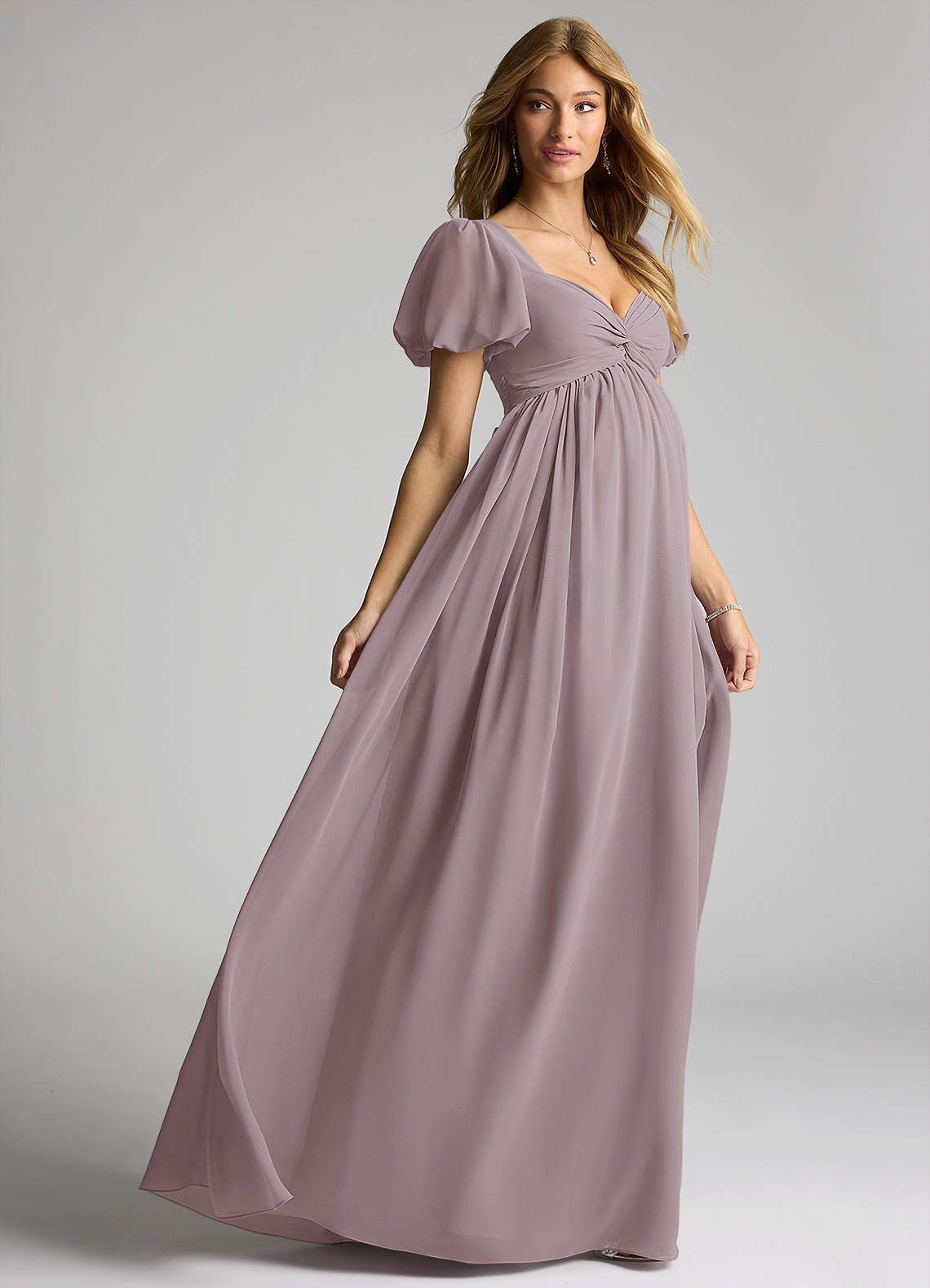 Azazie Madisynn Maternity Bridesmaid Dresses Bow Chiffon Floor-Length Dress image3