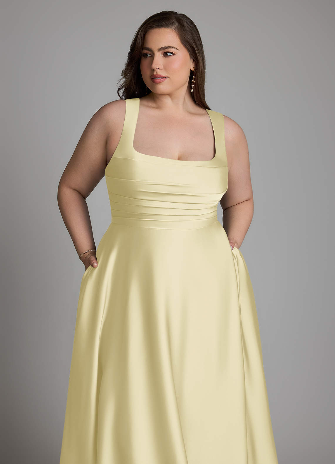 Azazie Azaria Bridesmaid Dresses Lemon Sorbet A-Line Corset Stretch Satin Dress image11