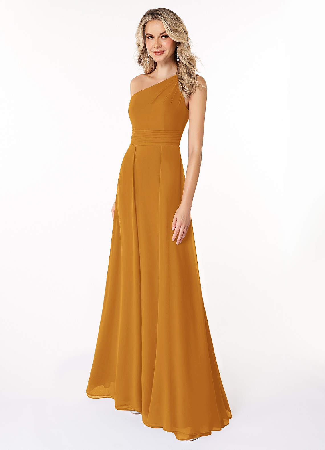 Azazie Dallas Vestidos de damas de honor Vestido de Caramelo de Gasa de Corte en A con Hombro unilateral image1