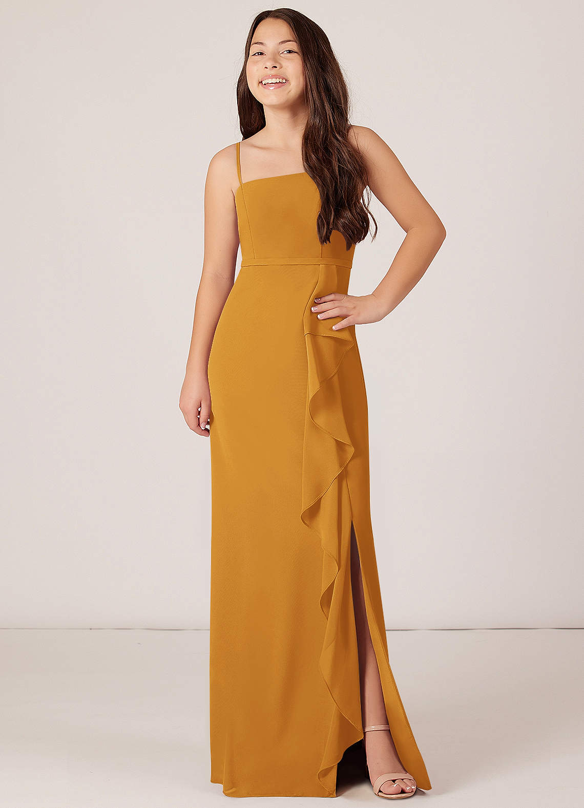 Azazie Kaylee Junior Klä av A-Line i Chiffong med bälte image3